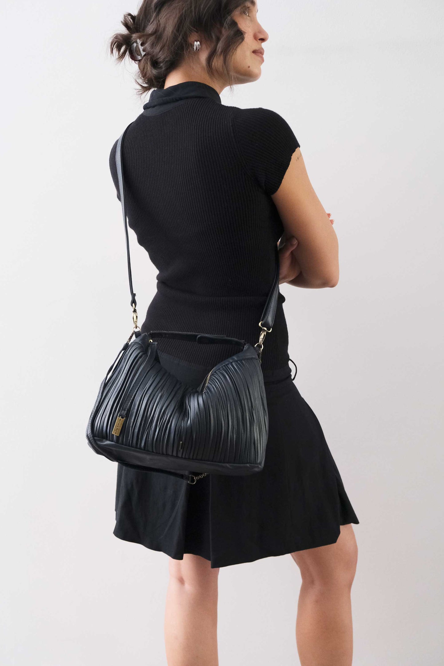 PRE ORDER discount 15%-Chicca Media hobo bag in navy pleated leather - use code PREORDER15 - ESTIMATED DELIVERY SEPTEMBER 15- Made in Italy -