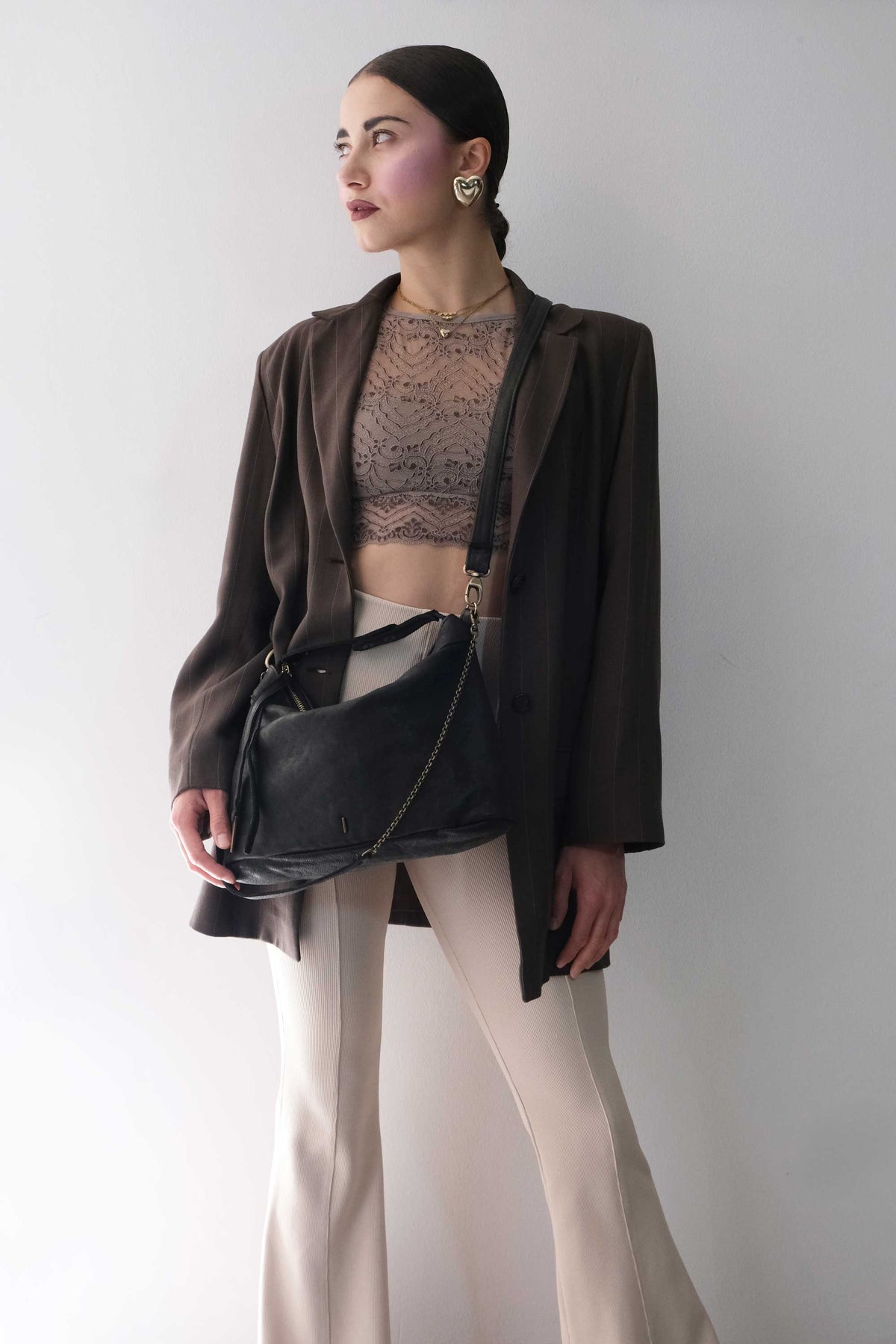 Chicca Media hobo bag in black nappa wash  - Made in Italy -