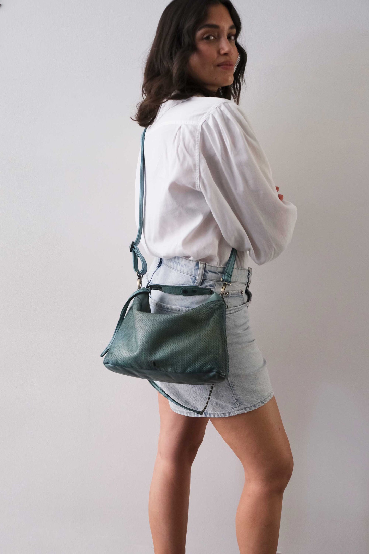 Chicca Media hobo bag in sea green turner wips calf soft leather - Made in Italy -