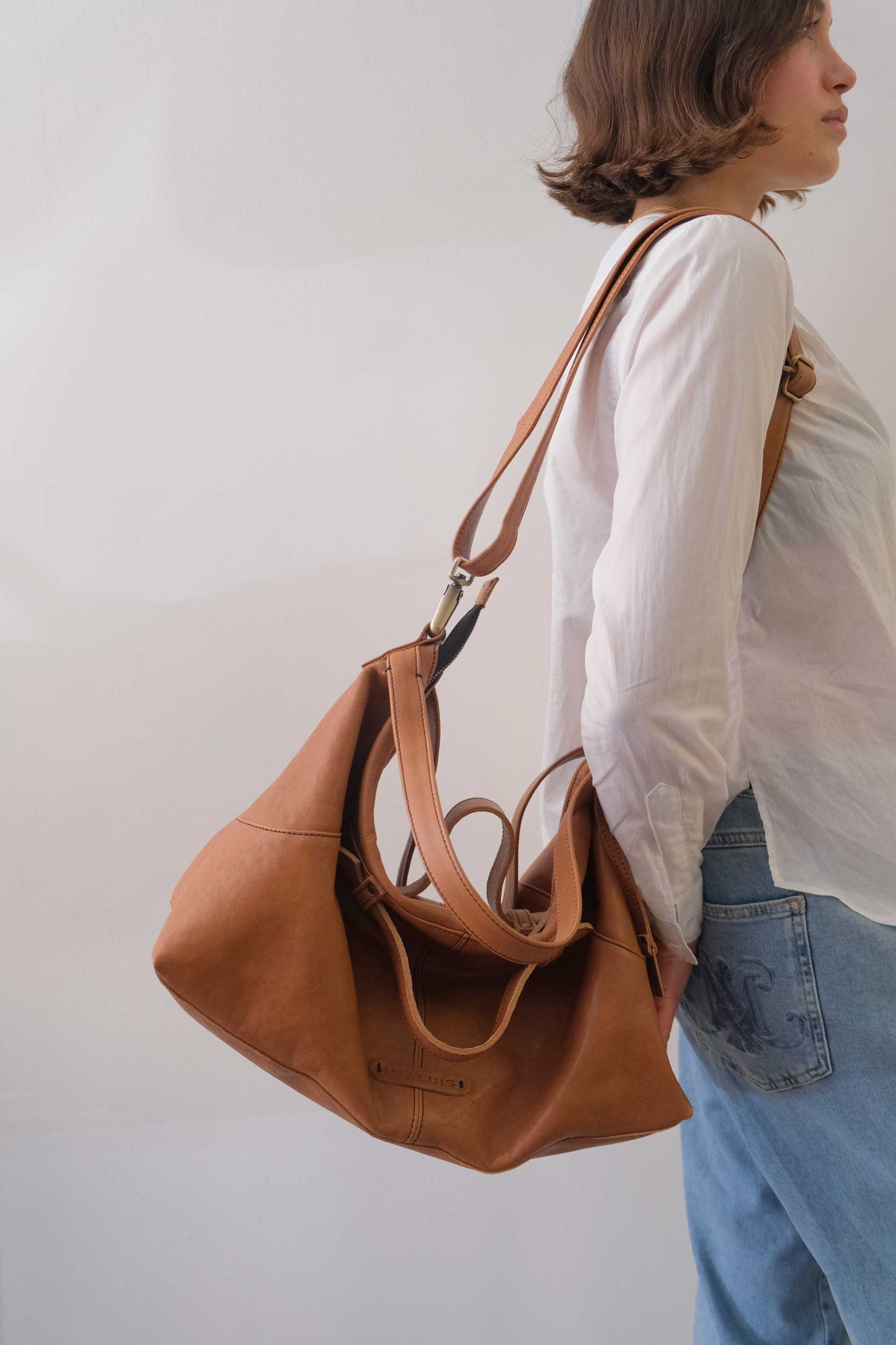 Cloudy crossbody bag in cognac nappa leather - Made in Italy -