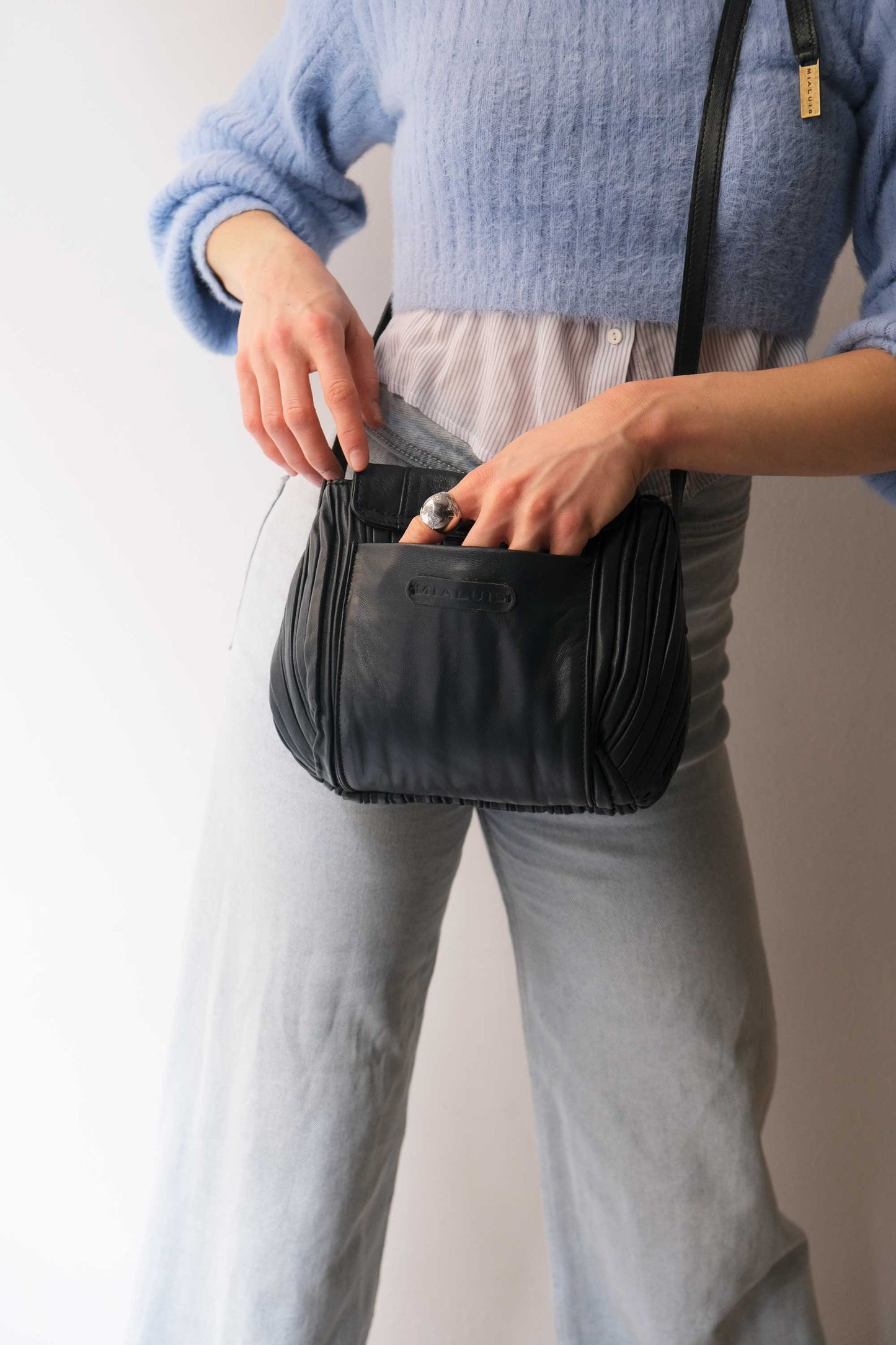 PRE ORDER discount 15%-Do mini saddle bag in pleated navy colour nappa leather - use code PREORDER15 - DELIVERY IS ESTIMATED WITHIN APPROXIMATELY 30 DAYS FROM THE ORDER DATE- Made in Italy -