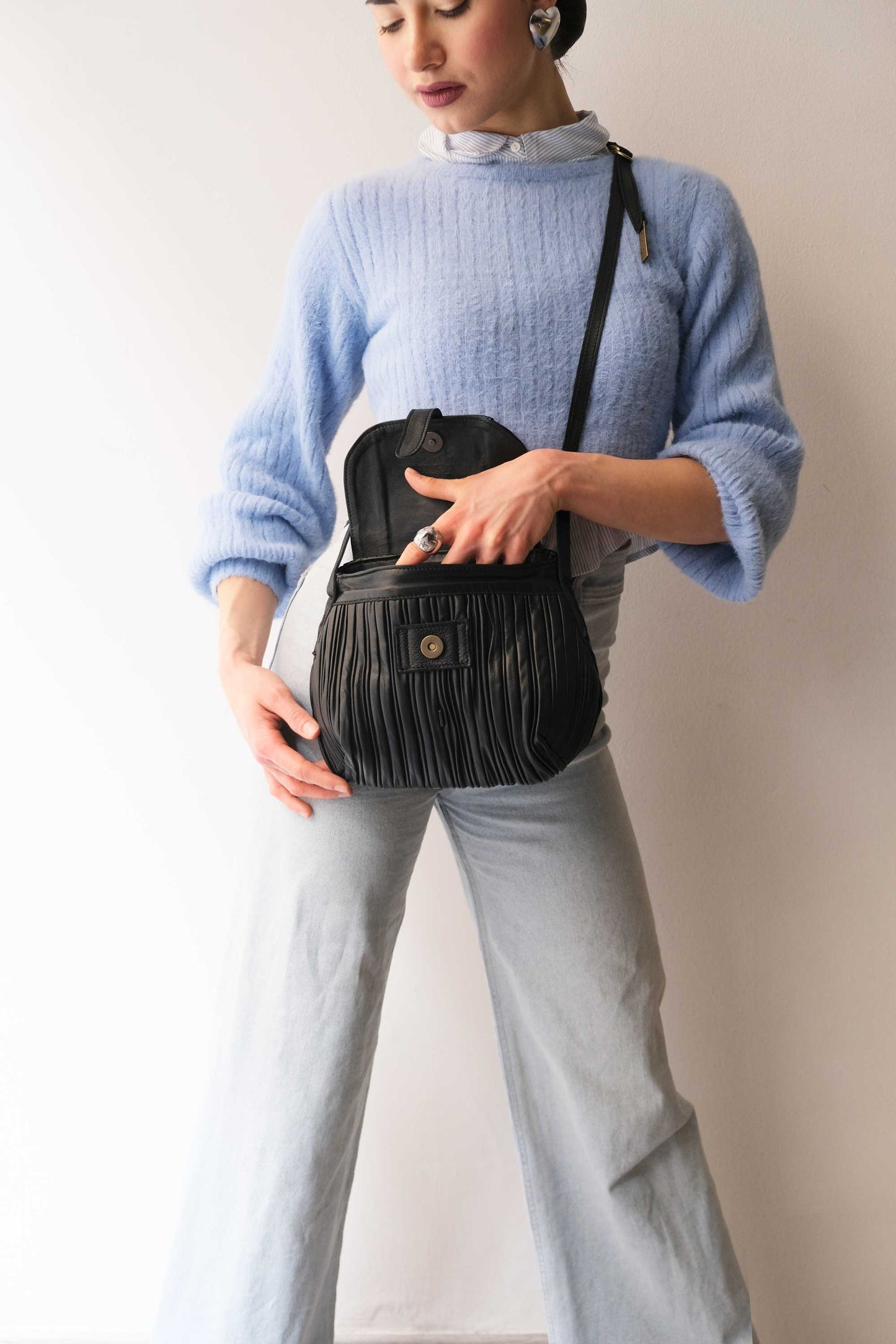 Do mini saddle bag in pleated black colour nappa leather - Made in Italy -