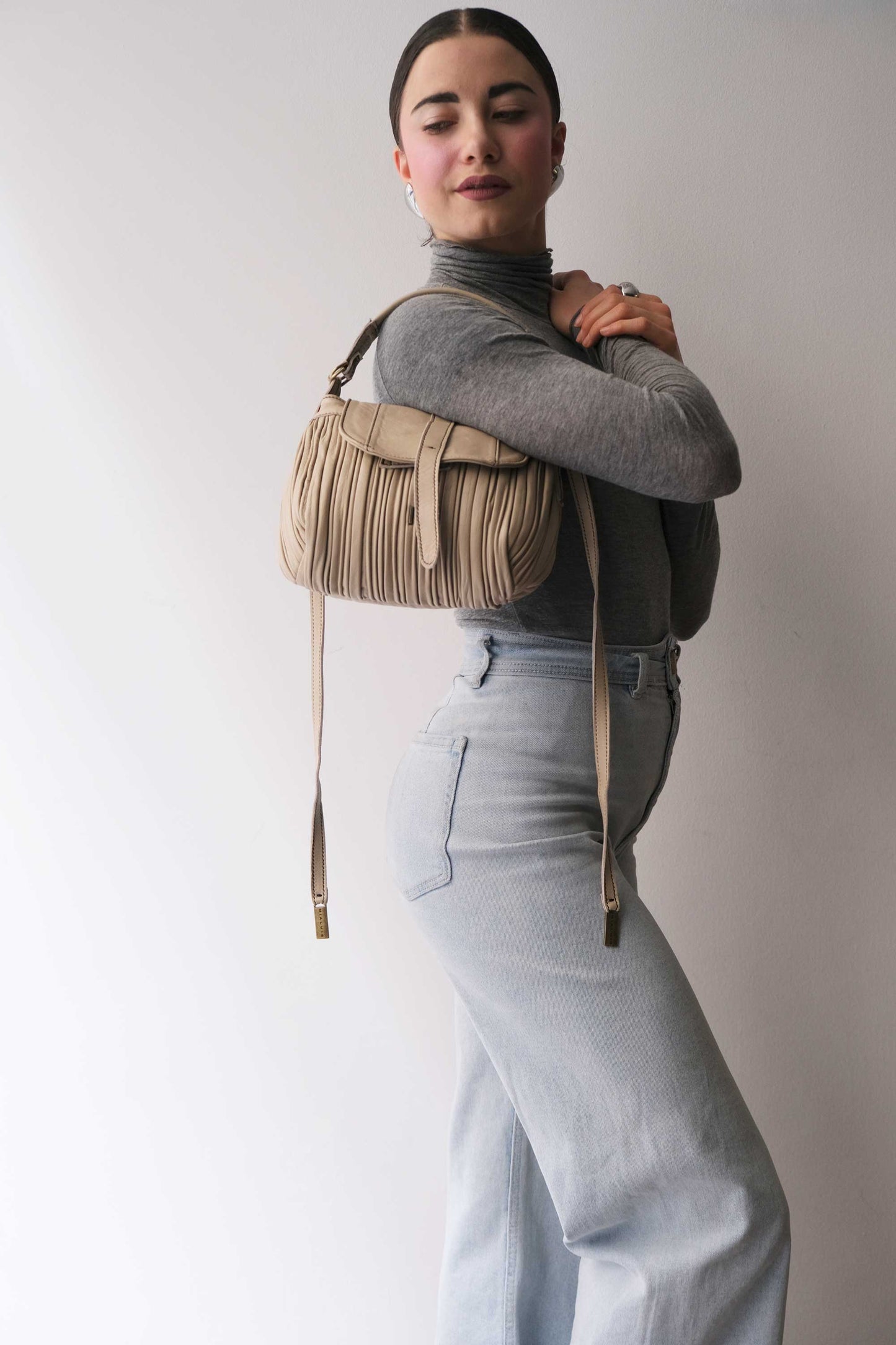 Do mini saddle bag in pleated sand colour nappa leather - Made in Italy -