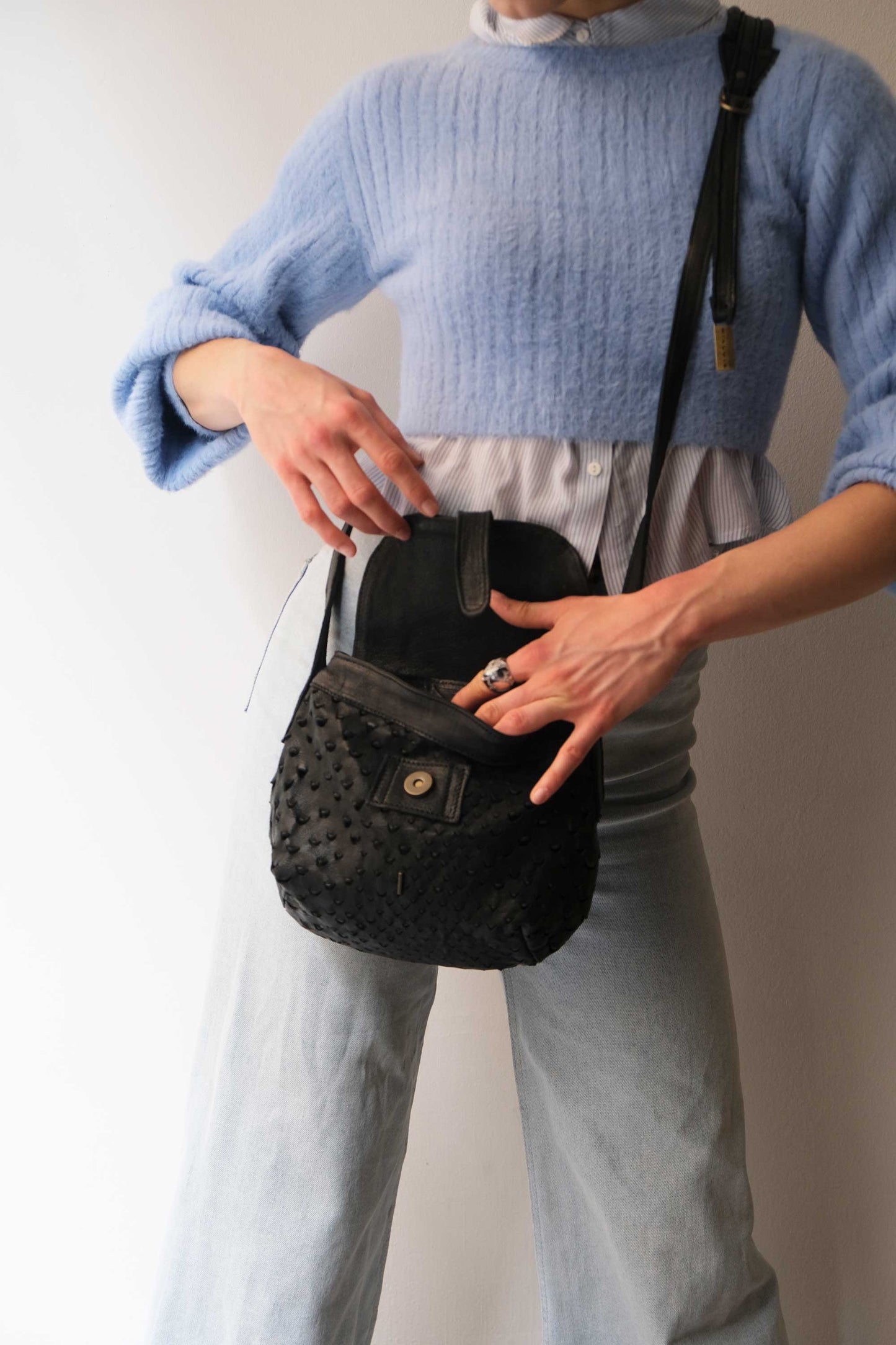 Do mini saddle bag in black perforated nappa - Made in Italy-