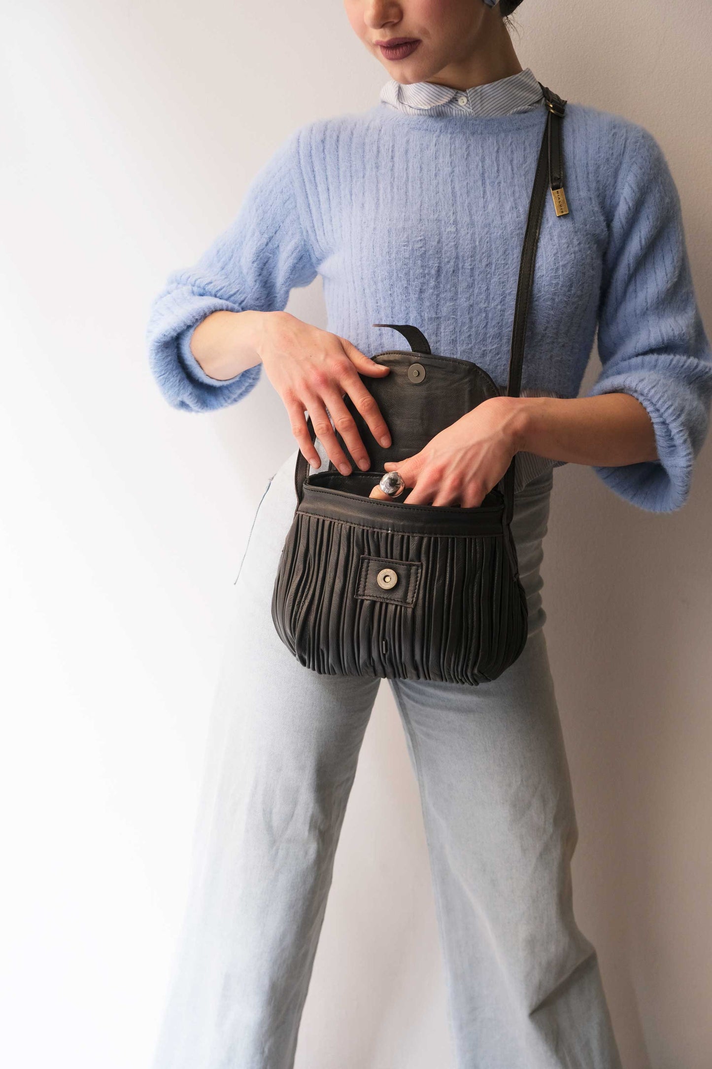 PRE ORDER discount 15%-Do mini saddle bag in pleated brown colour nappa leather - use code PREORDER15 - DELIVERY IS ESTIMATED WITHIN APPROXIMATELY 30 DAYS FROM THE ORDER DATE- Made in Italy --