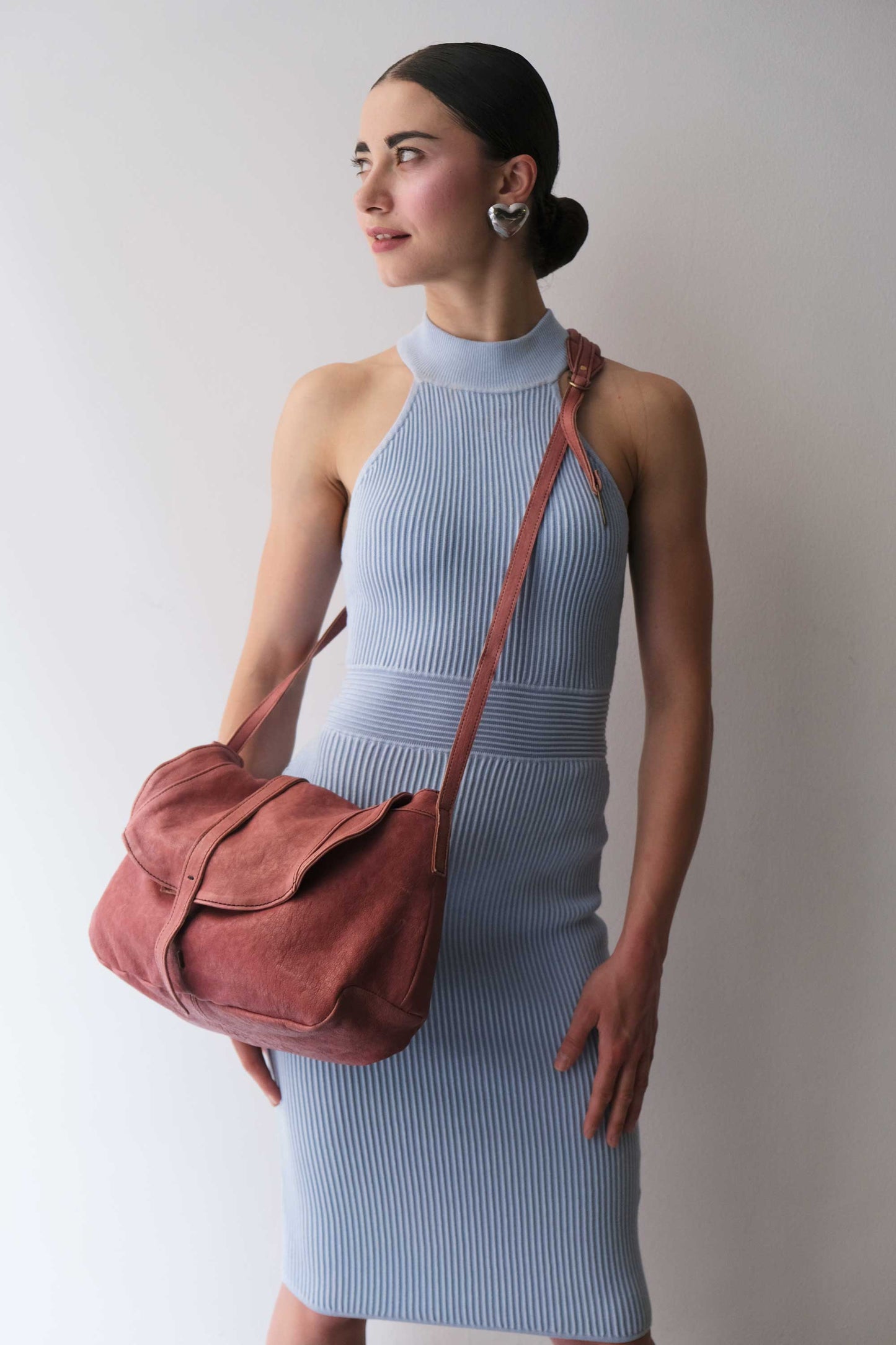 Do saddle bag mauve in soft natural nappa - Made in Italy -