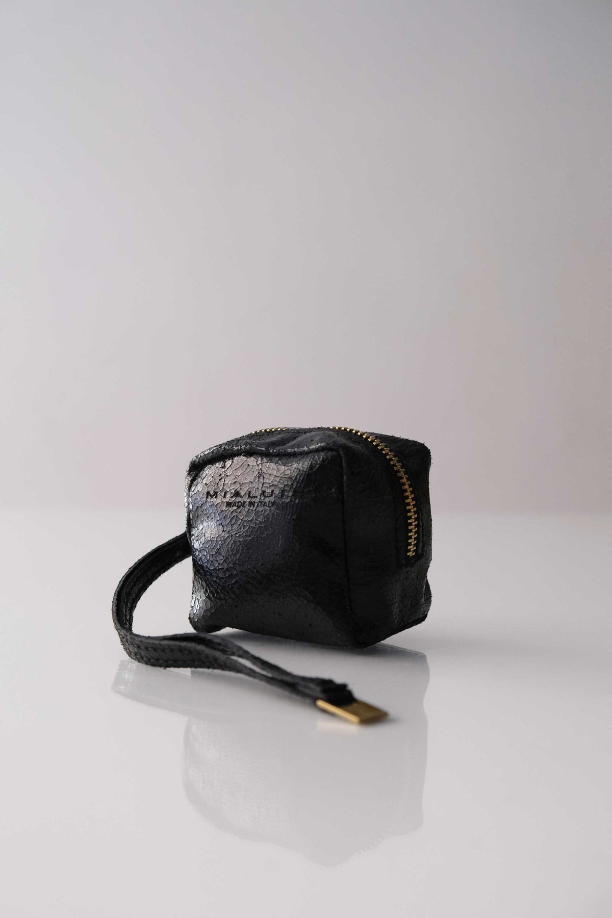 Dream box mini pochette in balck craclè calf leather - Made in Italy -