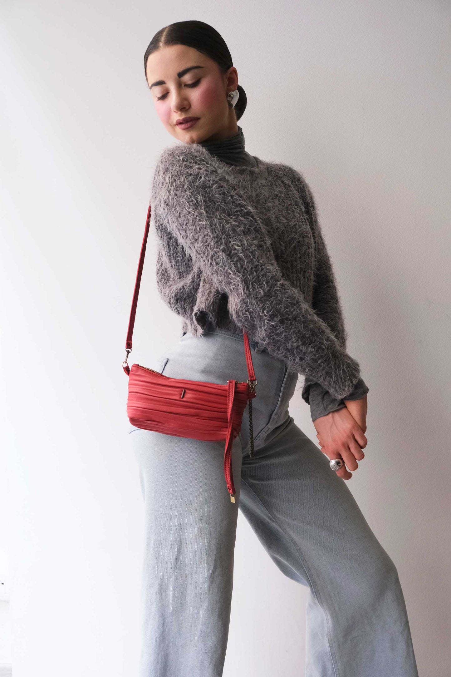 Dream Ti in red pleated leather - Made in Italy -