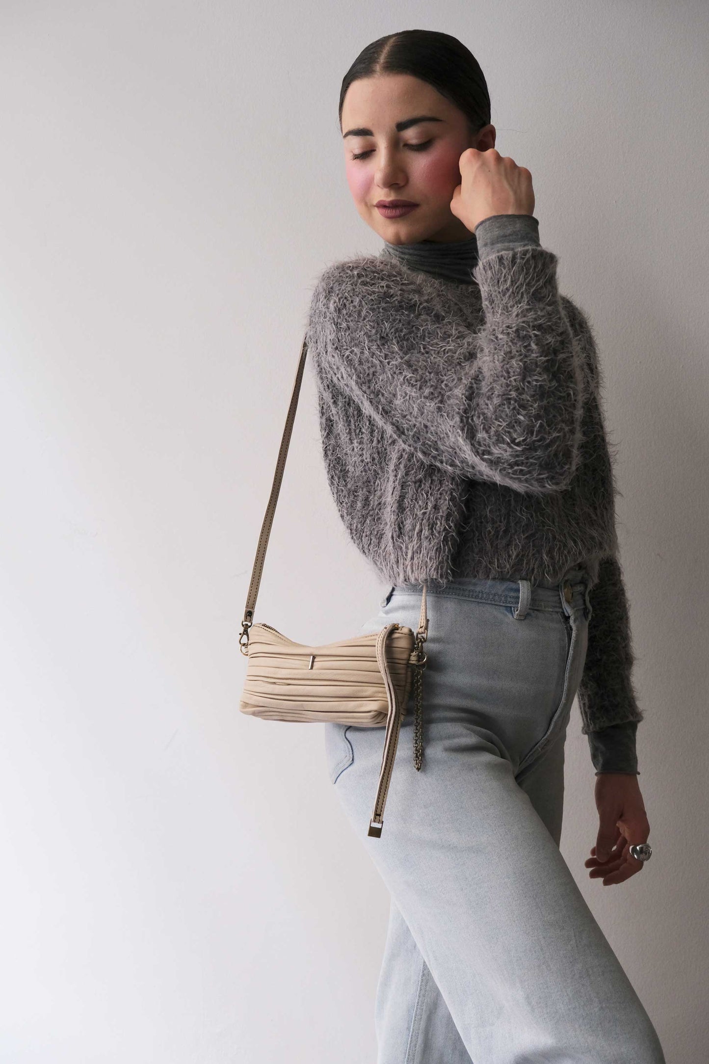 Dream Ti in sand pleated leather - Made in Italy -