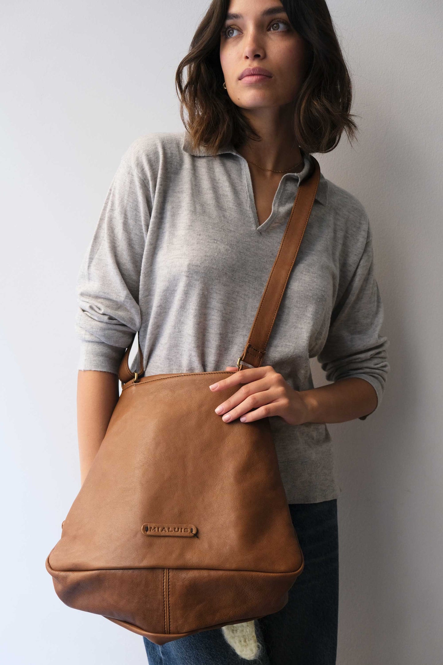 Gabri borsa tote in morbida nappa cognac - Made in Italy -