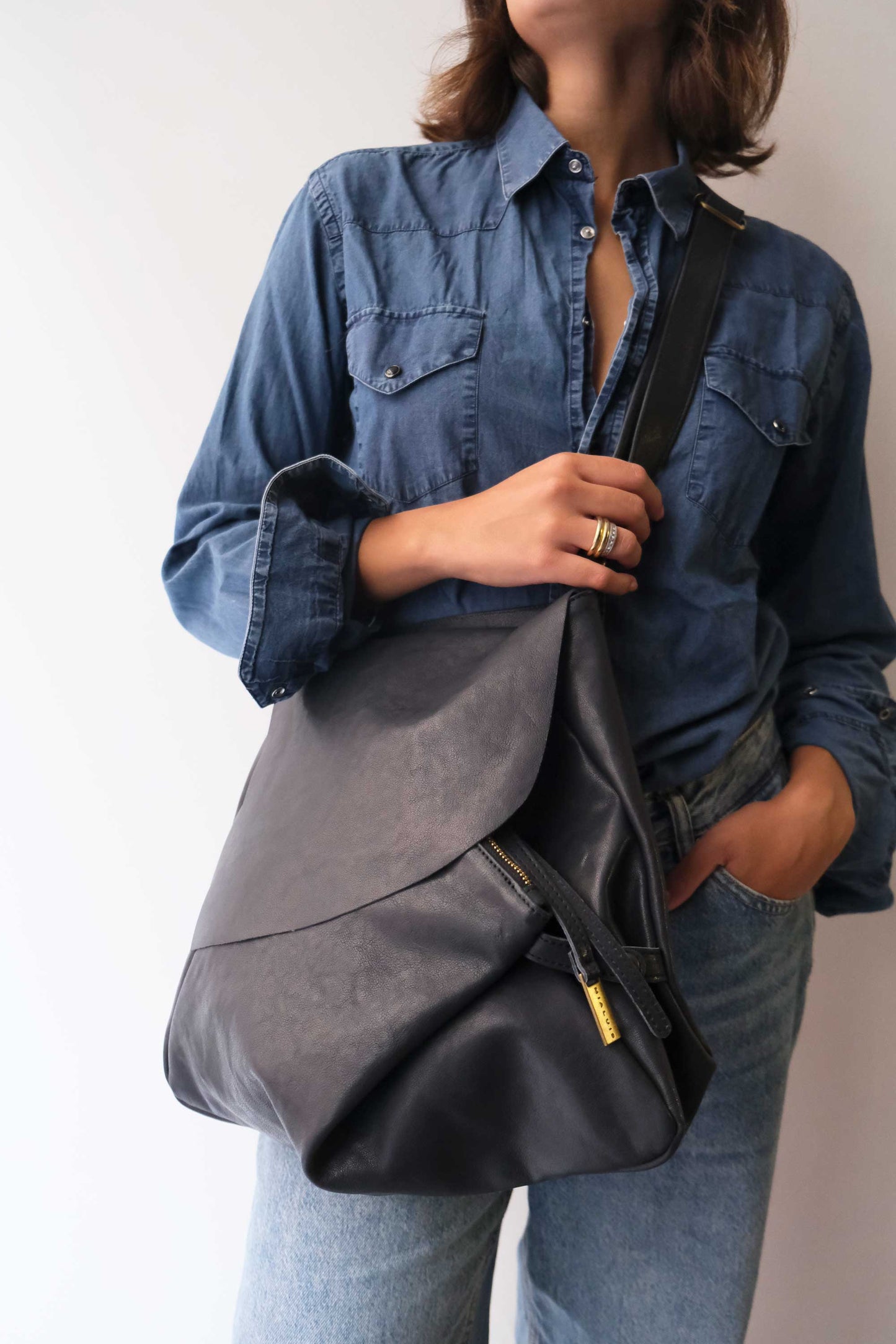 Gabri tote bag in soft nappa navy - Made in Italy -