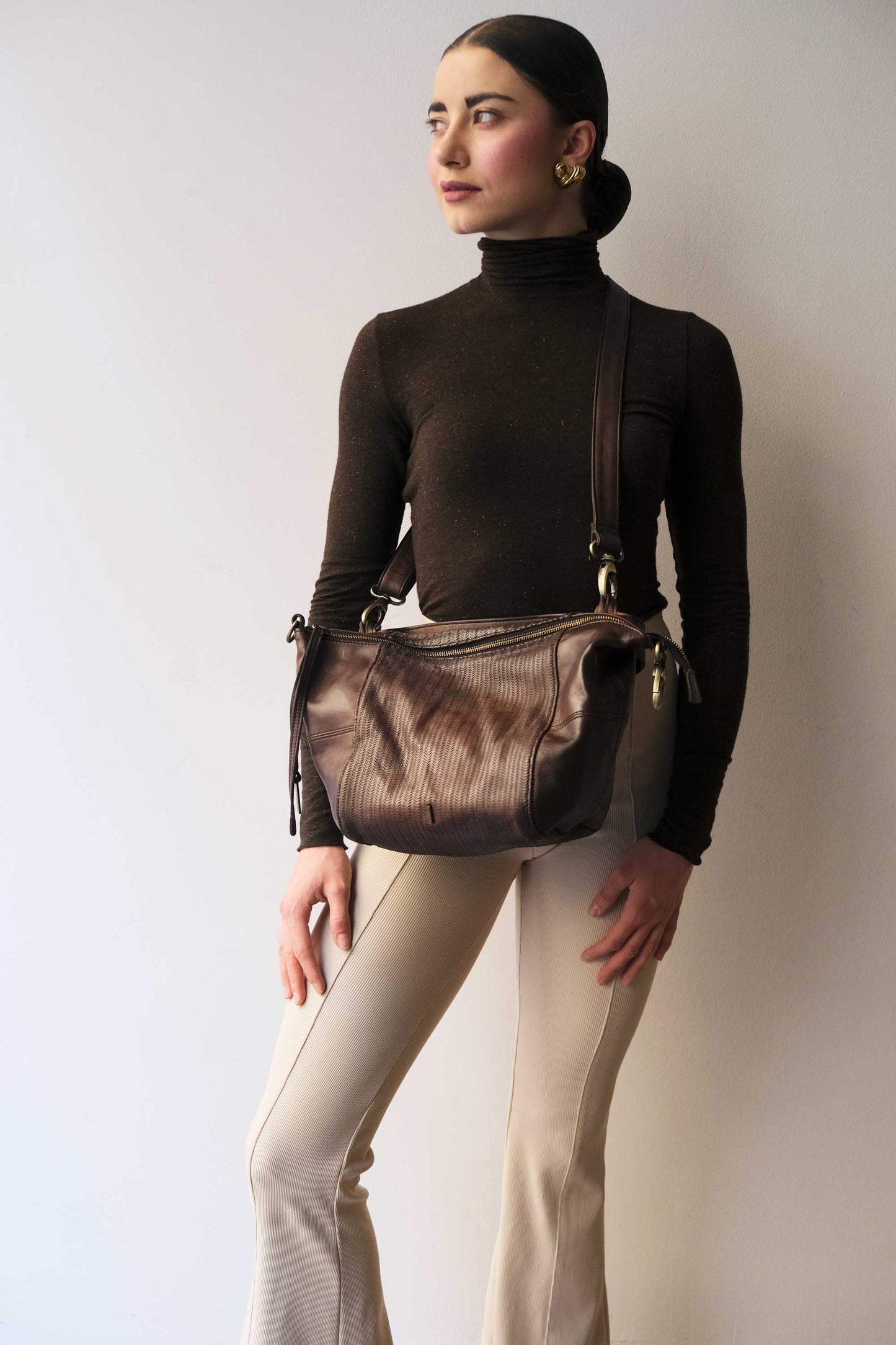 Mina media tote bag in turner caffè soft leather - Made in Italy -