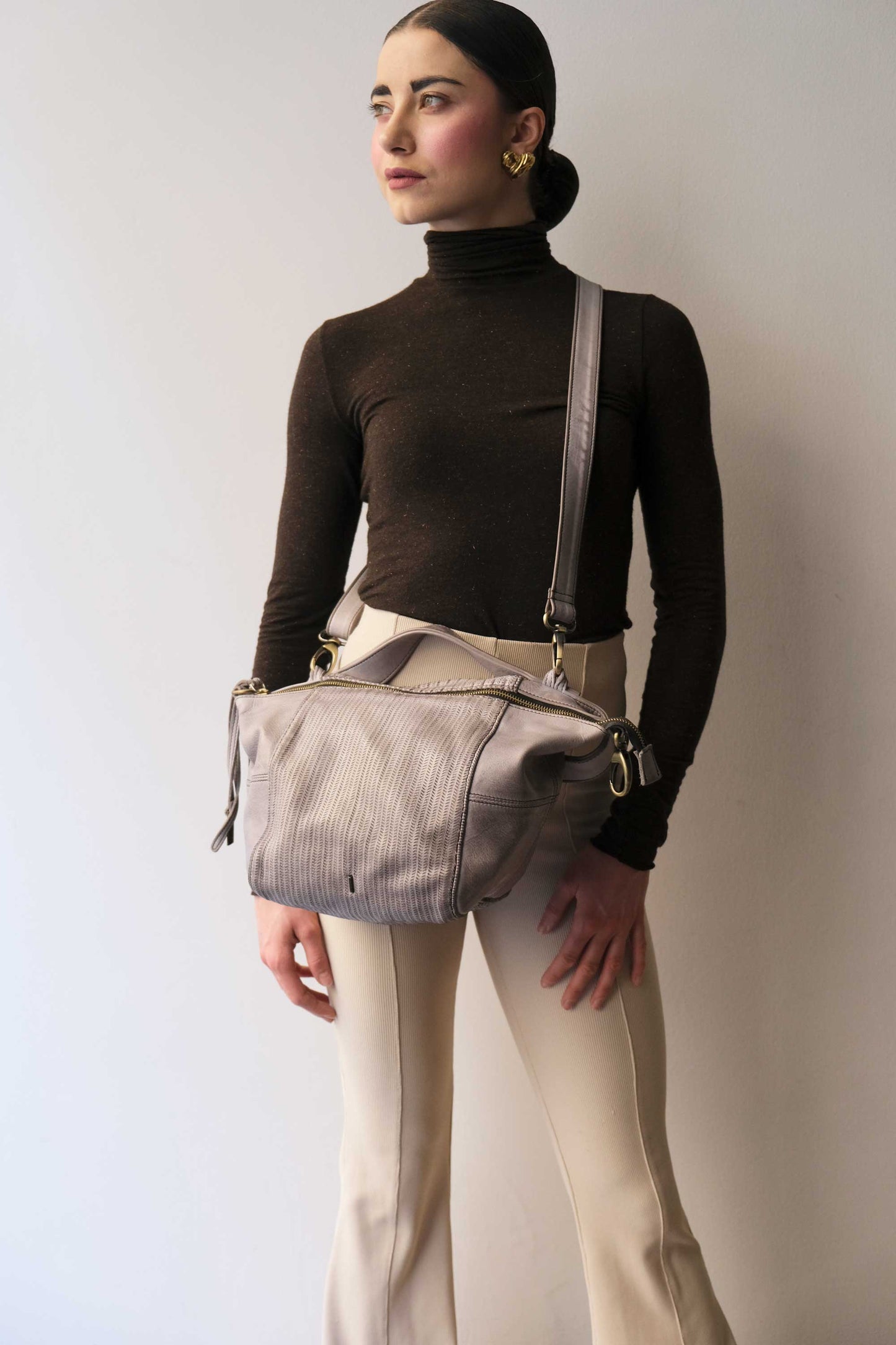 Mina media tote bag in turner ash soft leather - Made in Italy -