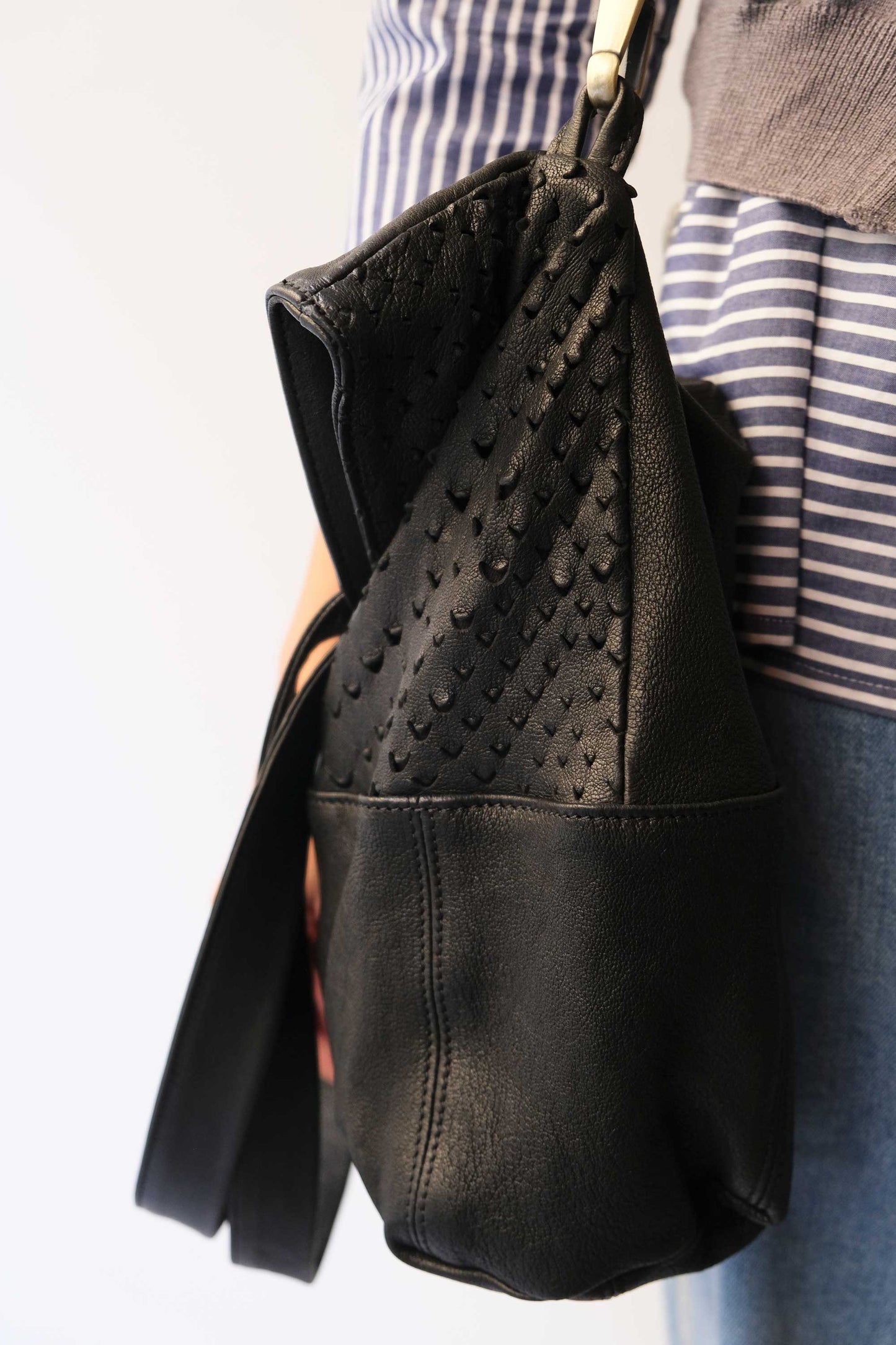 Nina tote in black perforated nappa leather  - Made in Italy -