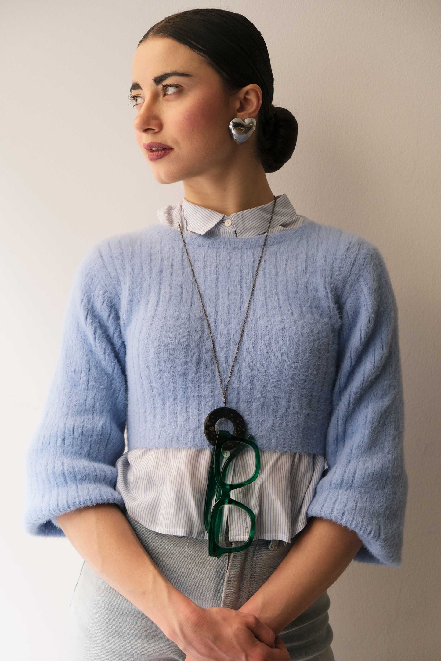 Glasses holder in navy leather – Sustainable product - Made in Italy