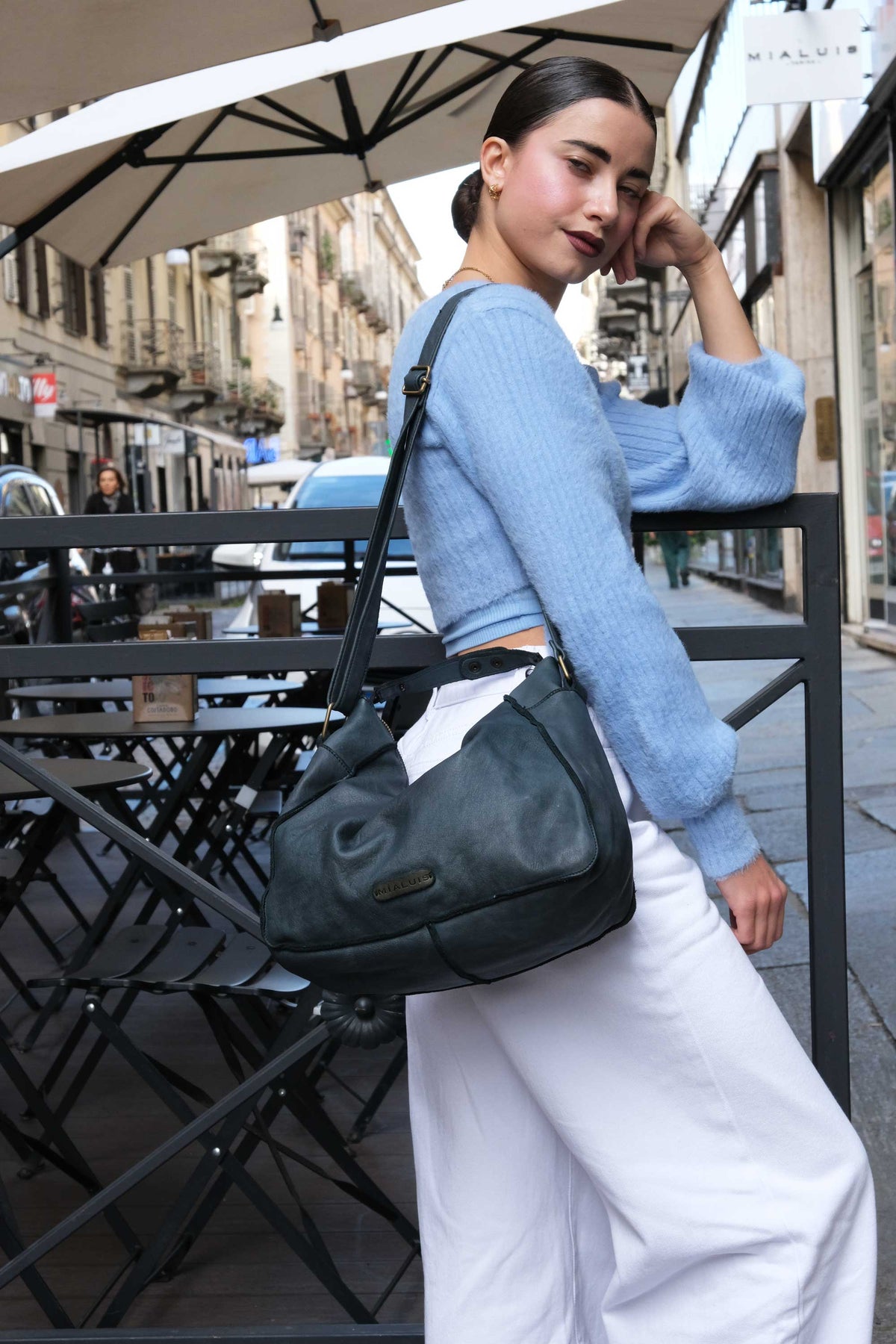 Rechi Big teal garment-dyed leather - Made in Italy -