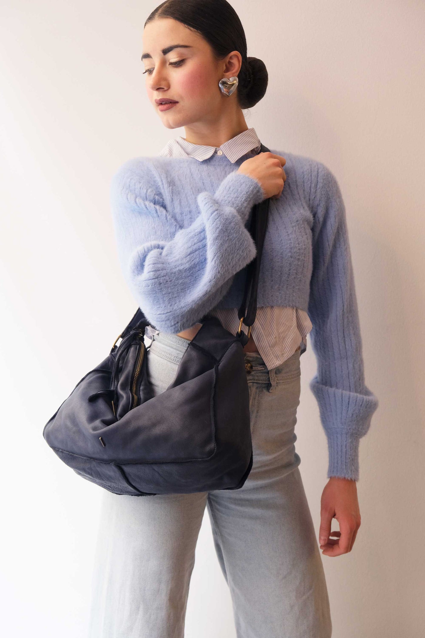 Rechi Big navy garment-dyed leather - Made in Italy -