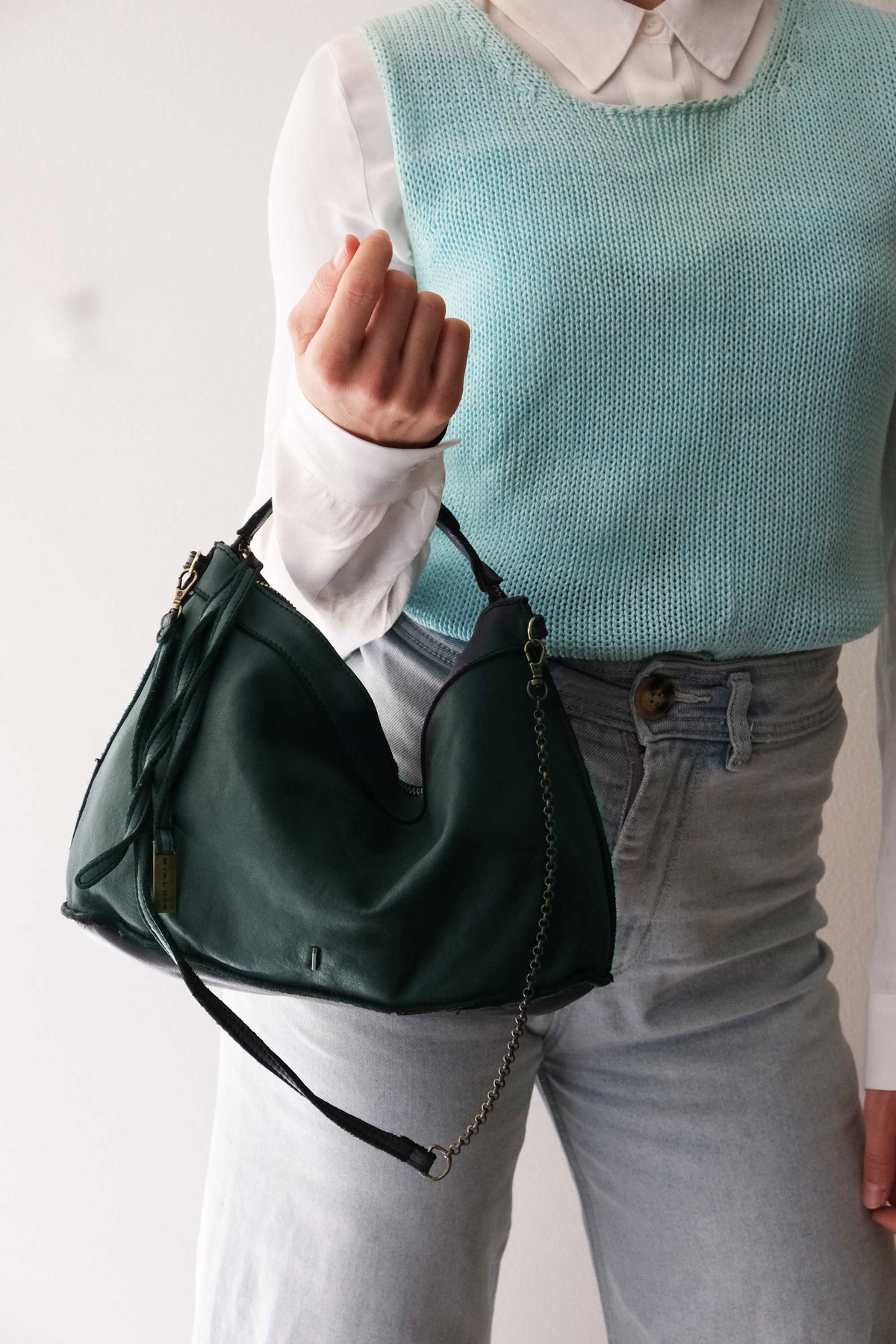 Rechi media hobo bag teal garment-dyed leather - Made in Italy -