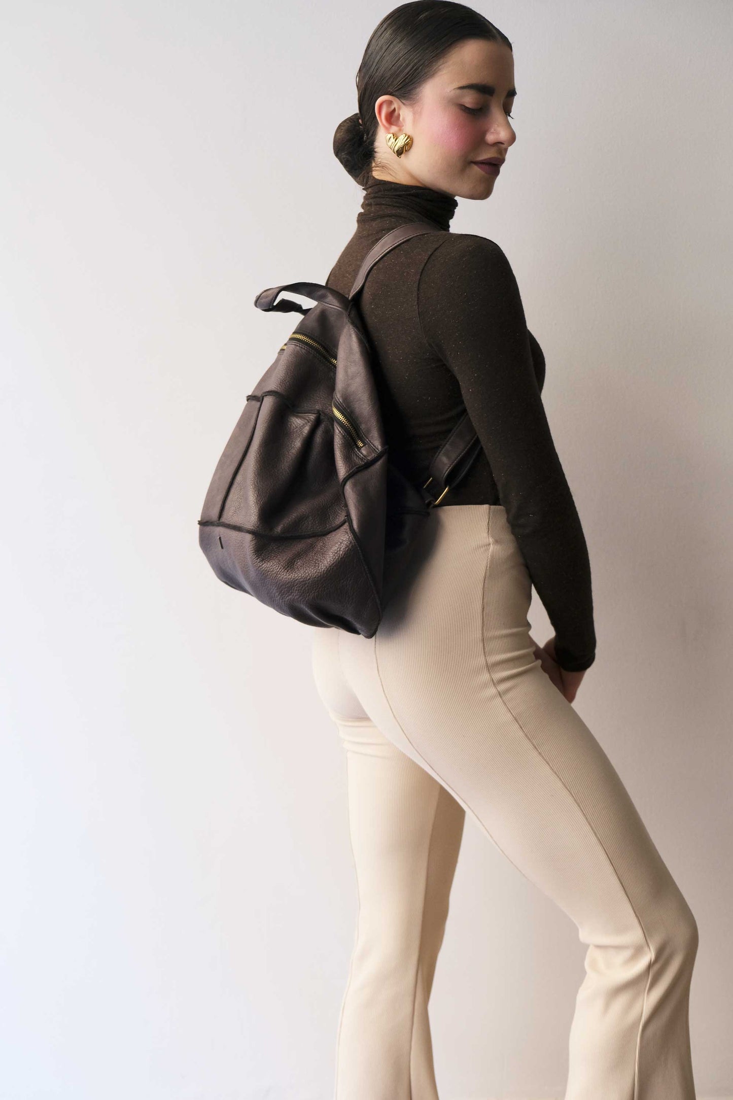 Reneri backpack brown garment-dyed leather - Made in Italy -