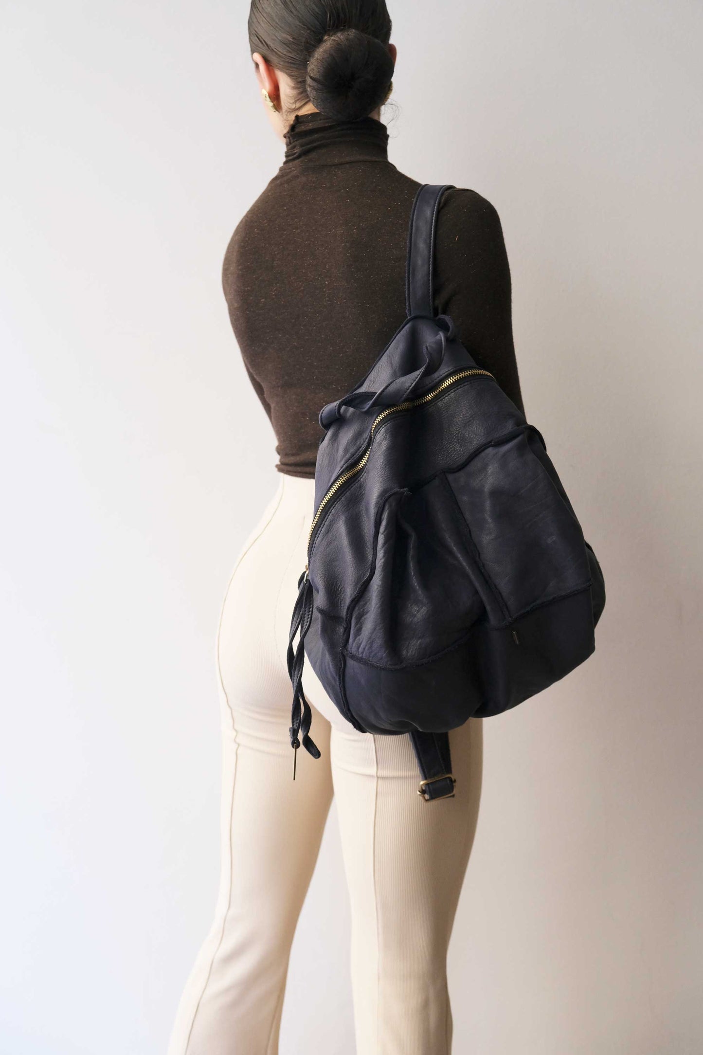 Reneri backpack navy garment-dyed leather - Made in Italy -
