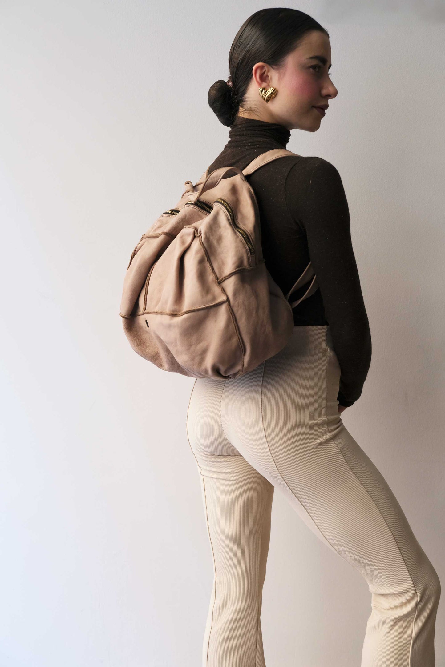 Reneri backpack sand garment-dyed leather - Made in Italy -