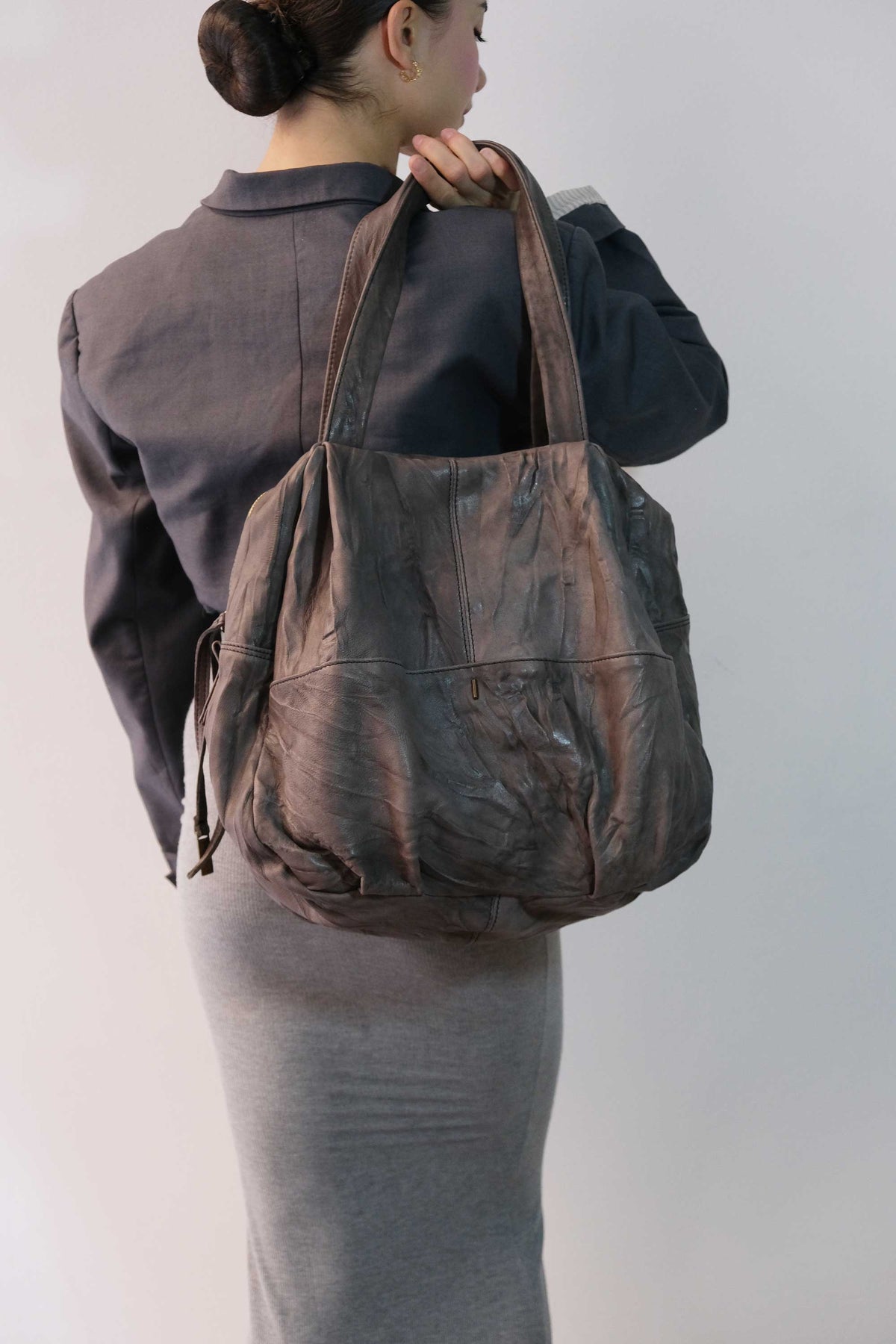 Riri tote bag in soft nappa lomé tobacco - Made in Italy -