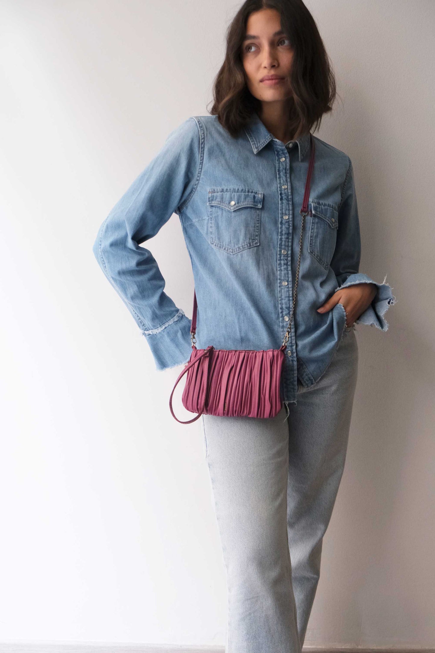 Tina pochette in barolo pleated leather - Made in Italy -