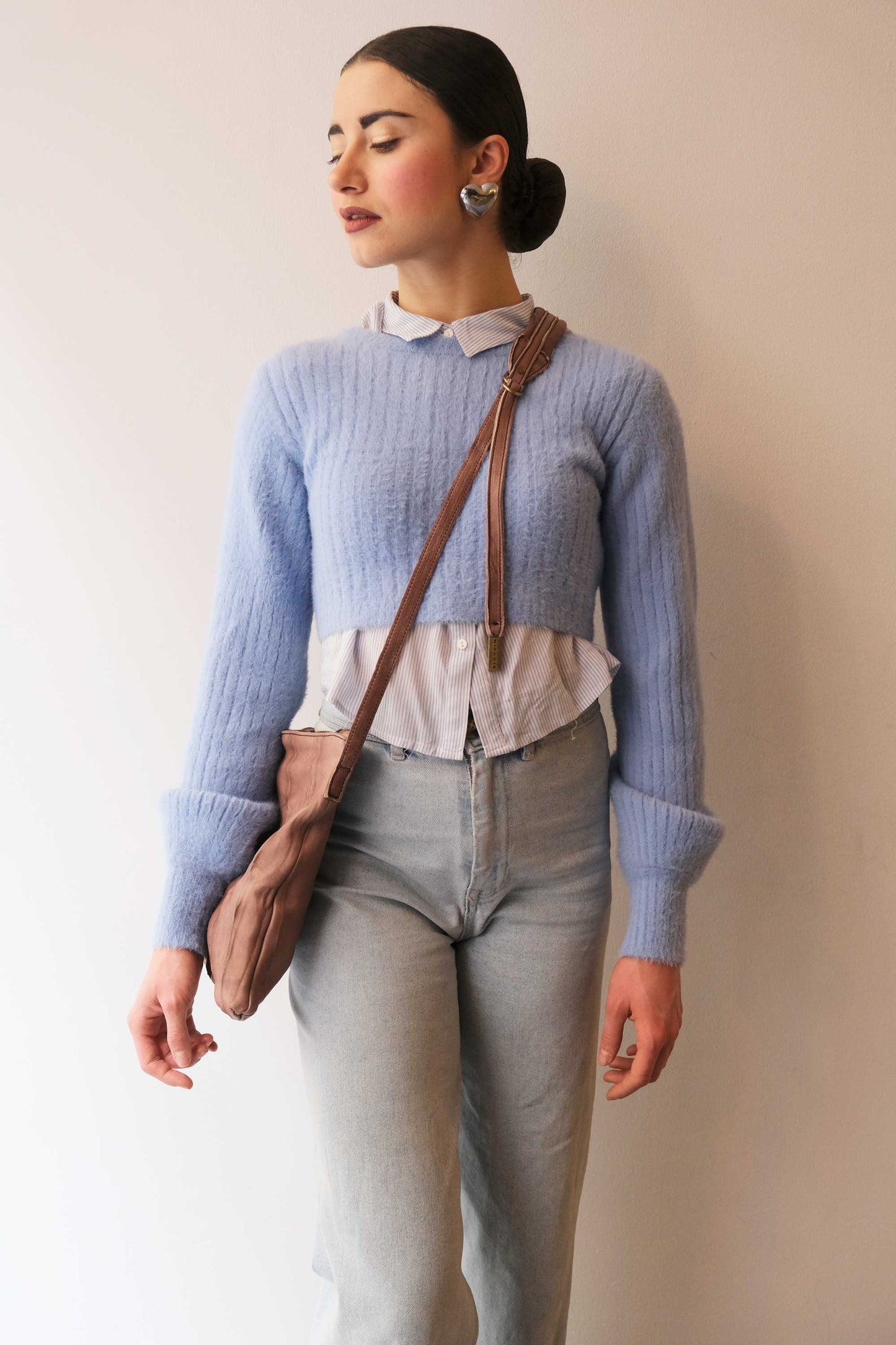 Valentina small hobo bag in taupe lomè leather - Made in Italy -