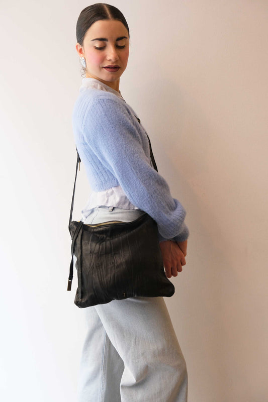 Valentina small hobo bag in black lomè leather - Made in Italy -