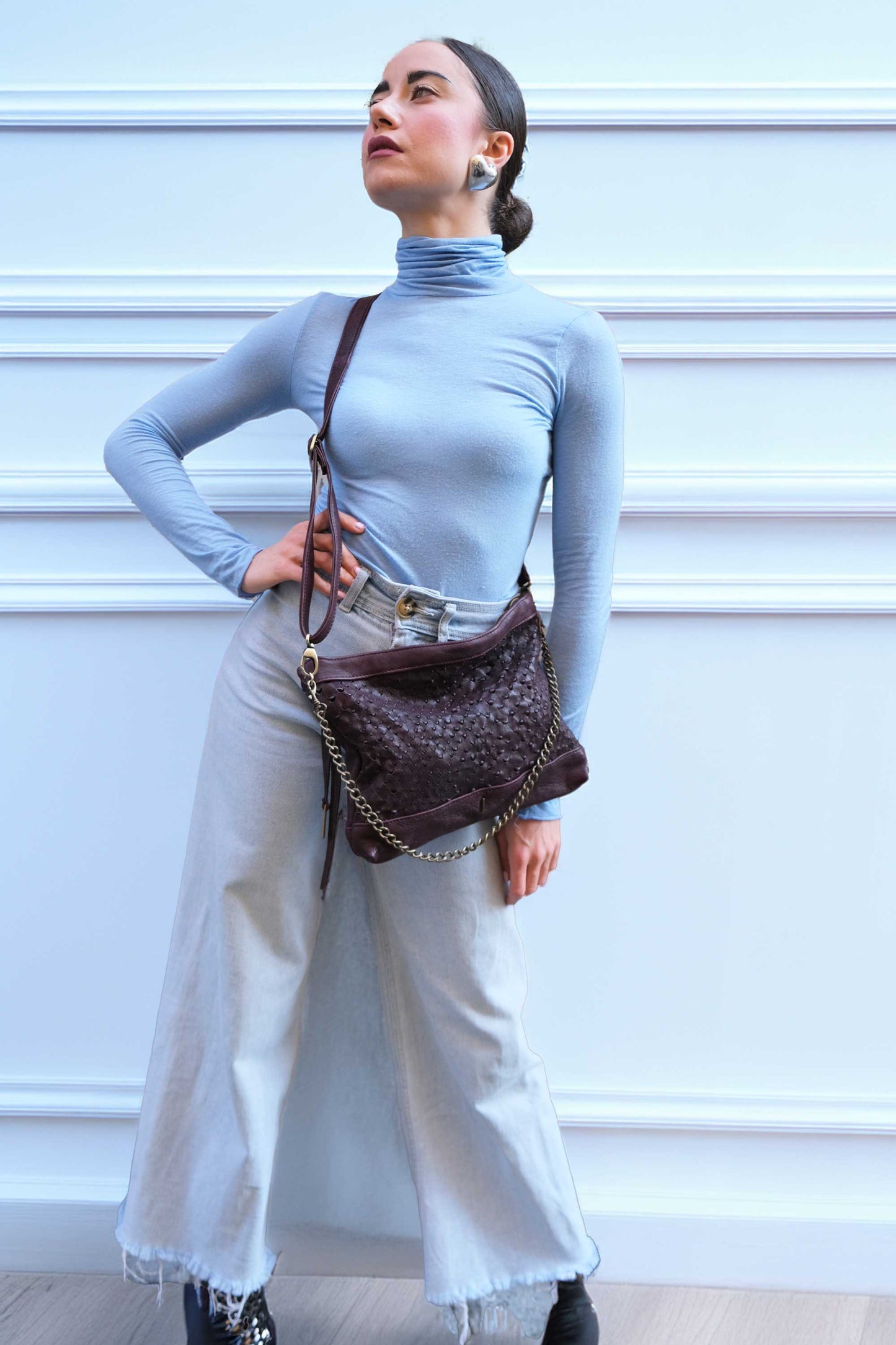 Zoe in plum perforated nappa leather - Made in Italy -