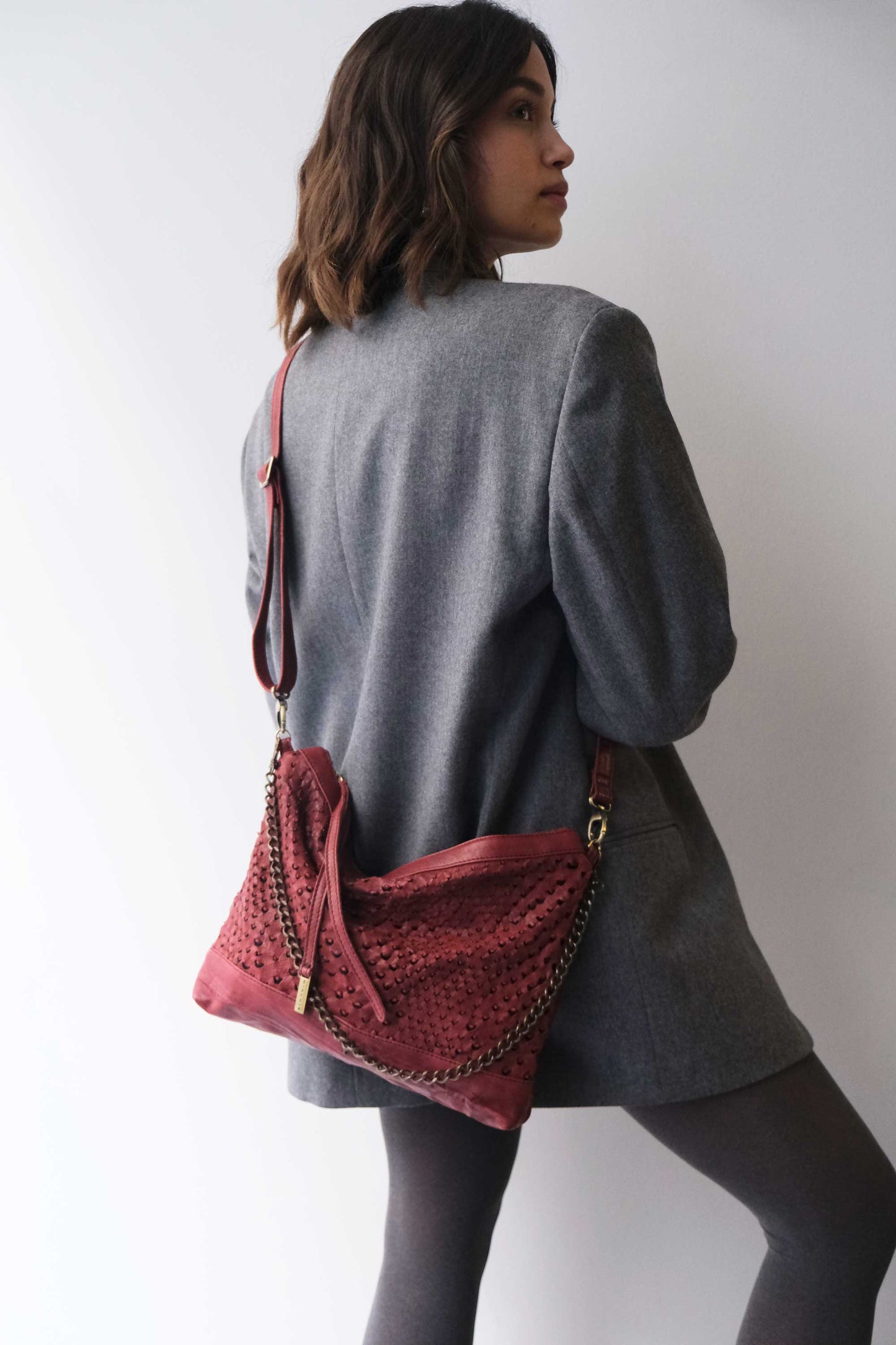 Zoe in cherry perforated nappa leather  - Made in Italy -