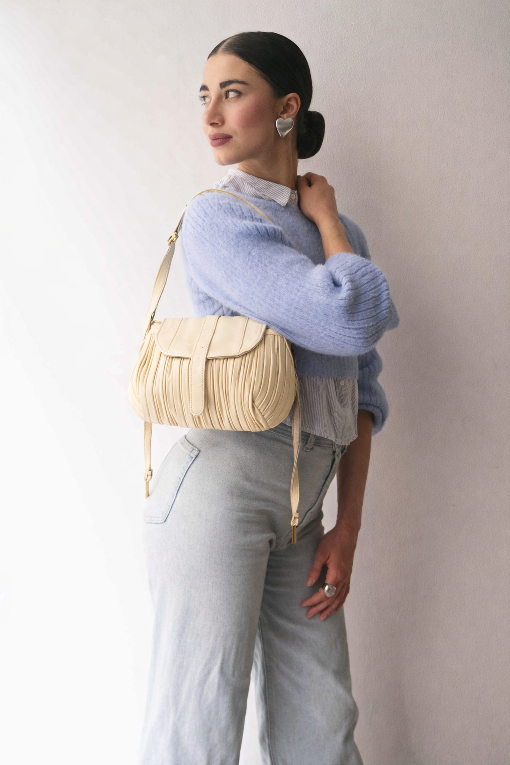 PRE ORDER discount 15%-Do mini saddle bag in pleated creamcolour nappa leather - use code PREORDER15 - DELIVERY IS ESTIMATED WITHIN APPROXIMATELY 30 DAYS FROM THE ORDER DATE- Made in Italy -