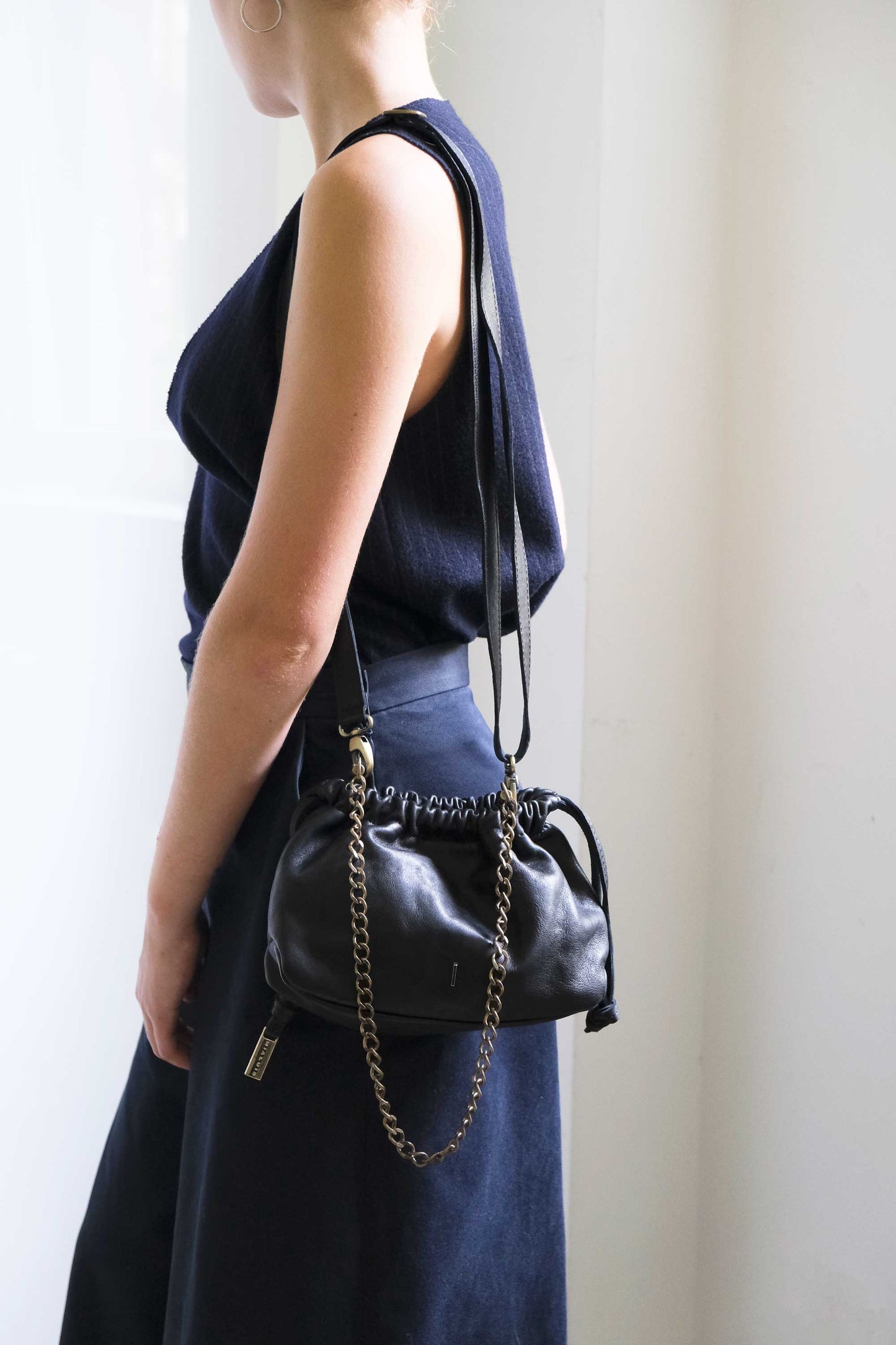 Agnes mini pochette in black nappa vegetable leather -Made in Italy -