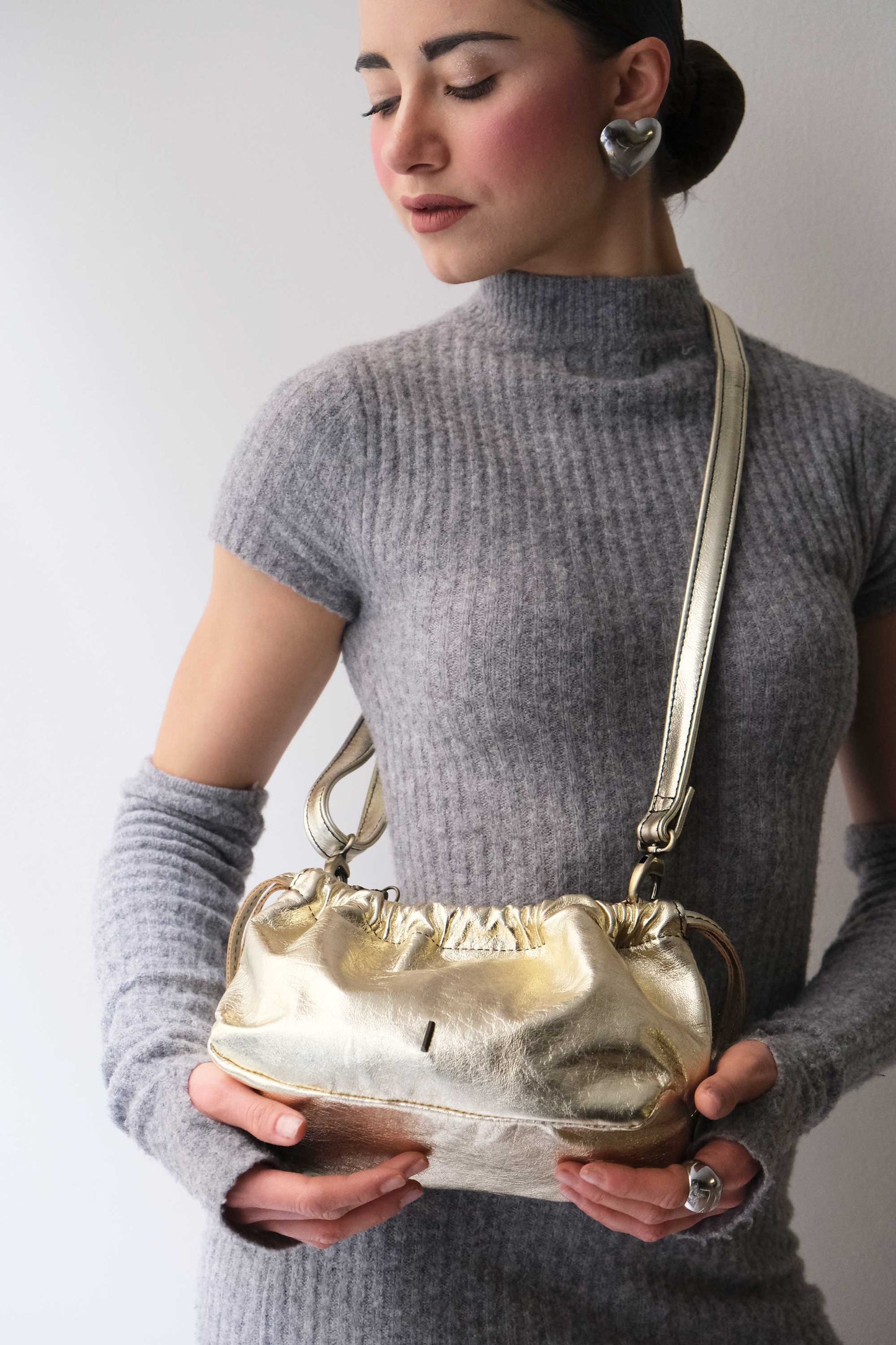 Agnes Mini in gold laminated calf leather – Made in Italy -