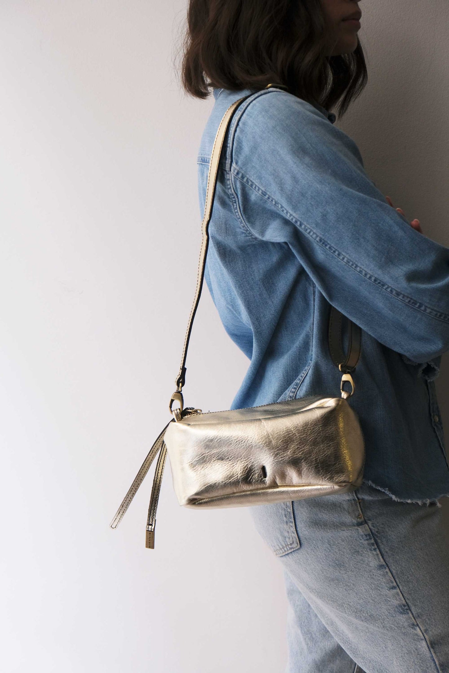 Bobo mini in laminated gold leather nappa - Made in Italy -