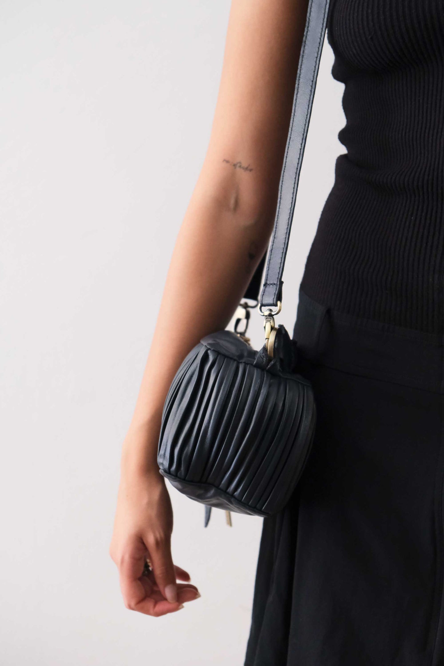 PRE ORDER discount 15%- Bobo mini in navy pleated leather nappa - use code PREORDER15 - ESTIMATED DELIVERY SEPTEMBER 15- Made in Italy -