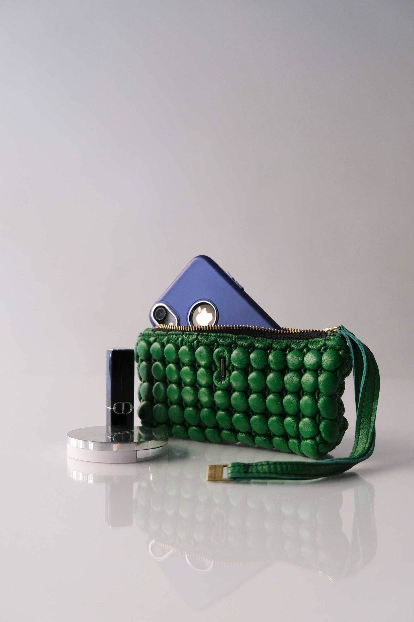 Bubble Mialuis in pleated bubble emerald soft nappa leather - Made in Italy -