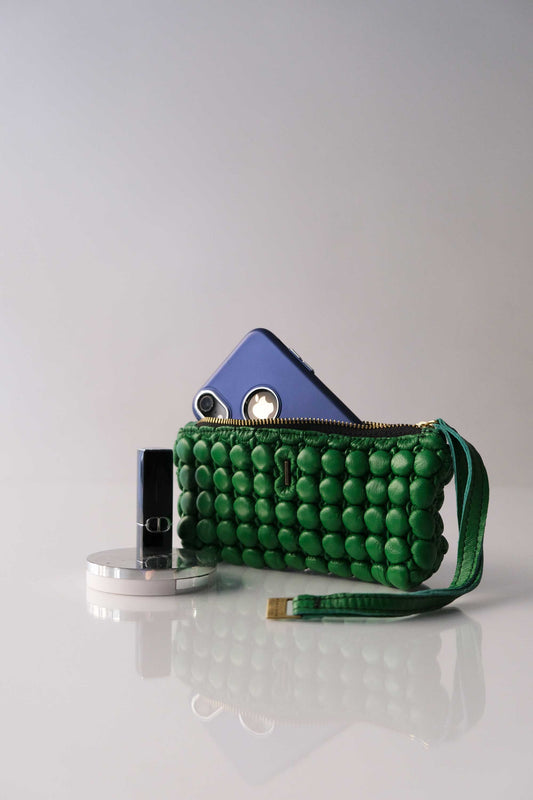 Bubble Mialuis in pleated bubble emerald soft nappa leather - Made in Italy -