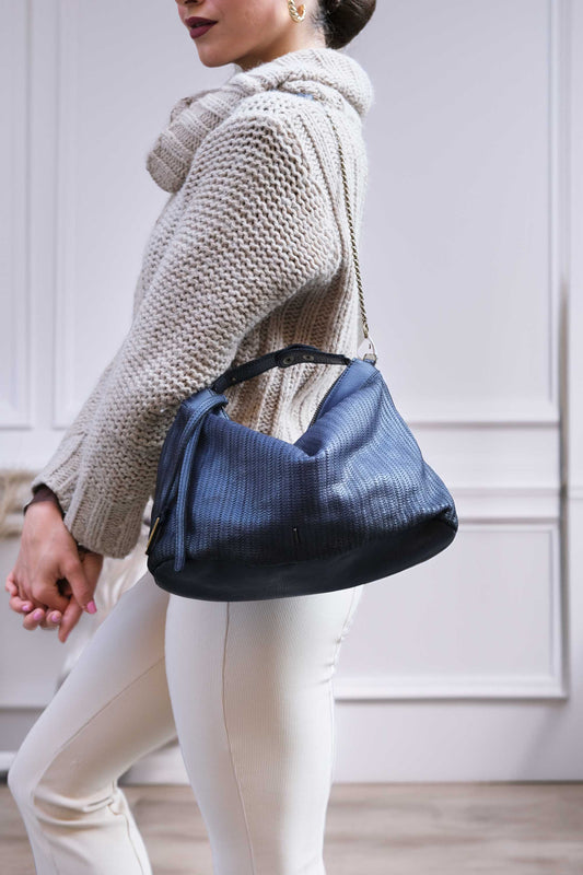 Chicca Media hobo bag in cobalt turner calf soft leather - Made in Italy-