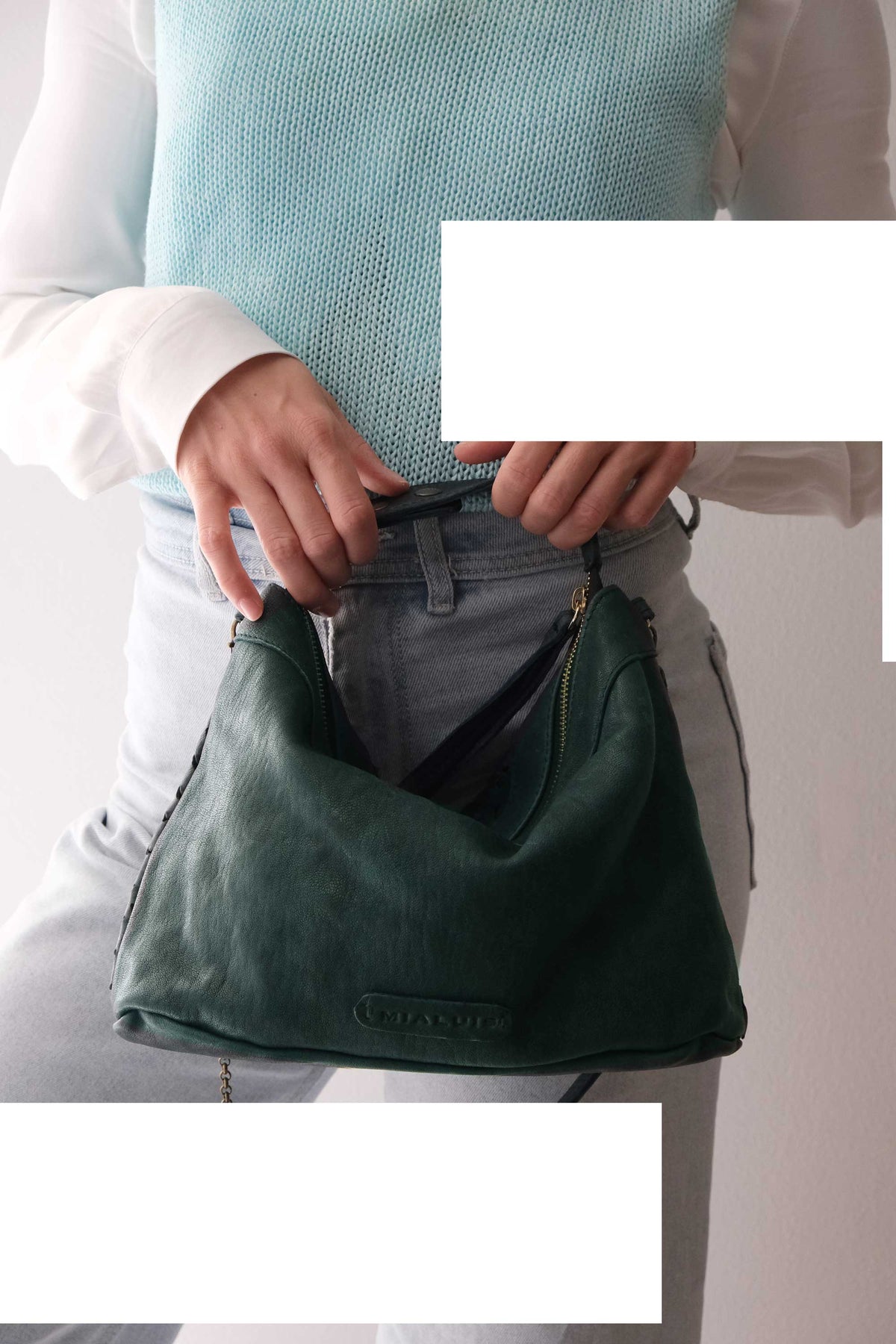 Chicca Media hobo bag in teal perforated nappa - Made in Italy -