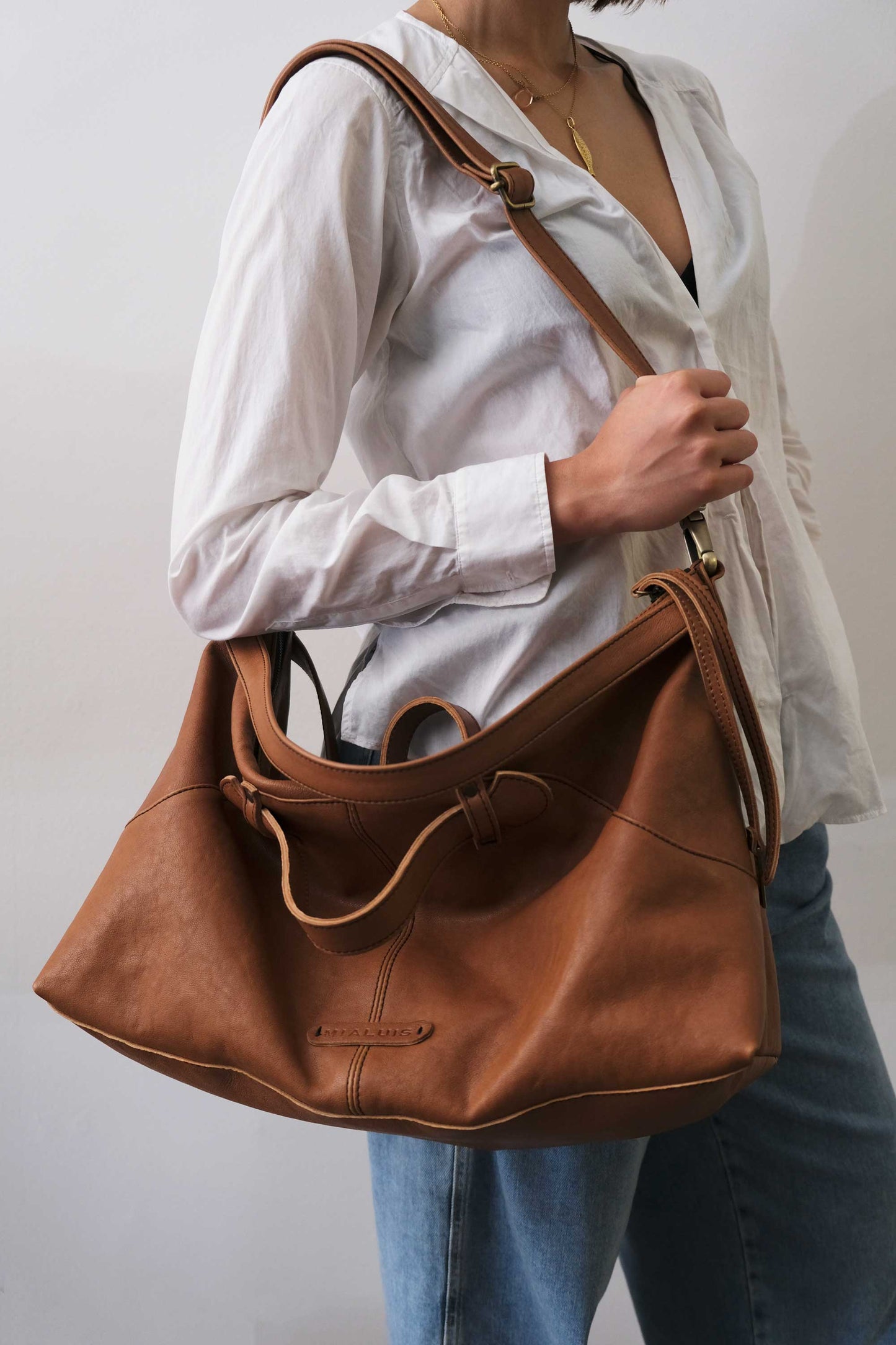 Cloudy crossbody bag in cognac nappa leather - Made in Italy -