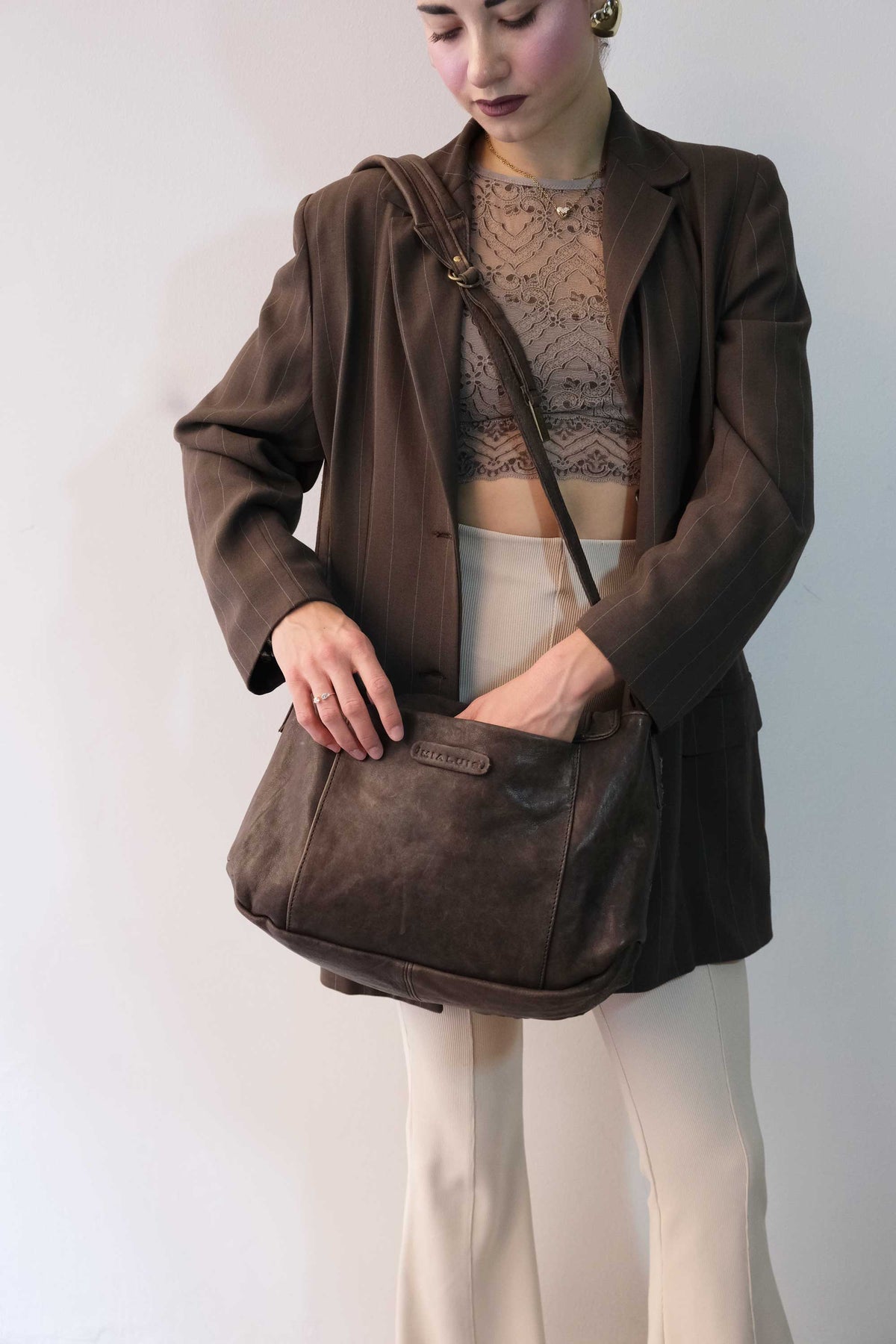Do saddle bag tobacco in soft nappa fringe - Made in Italy -