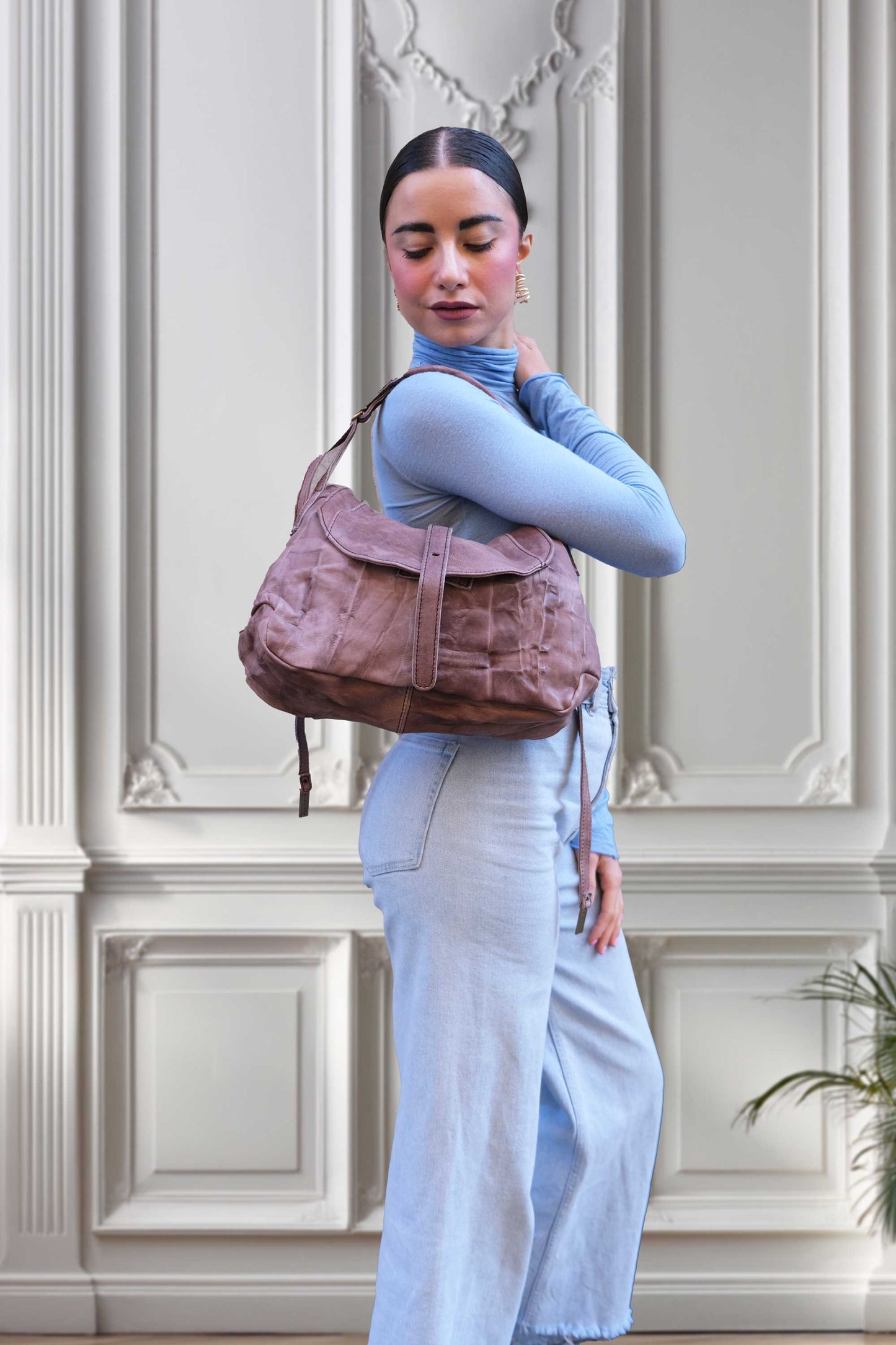 Do saddle bag taupe in soft nappa lomé - Made in Italy -