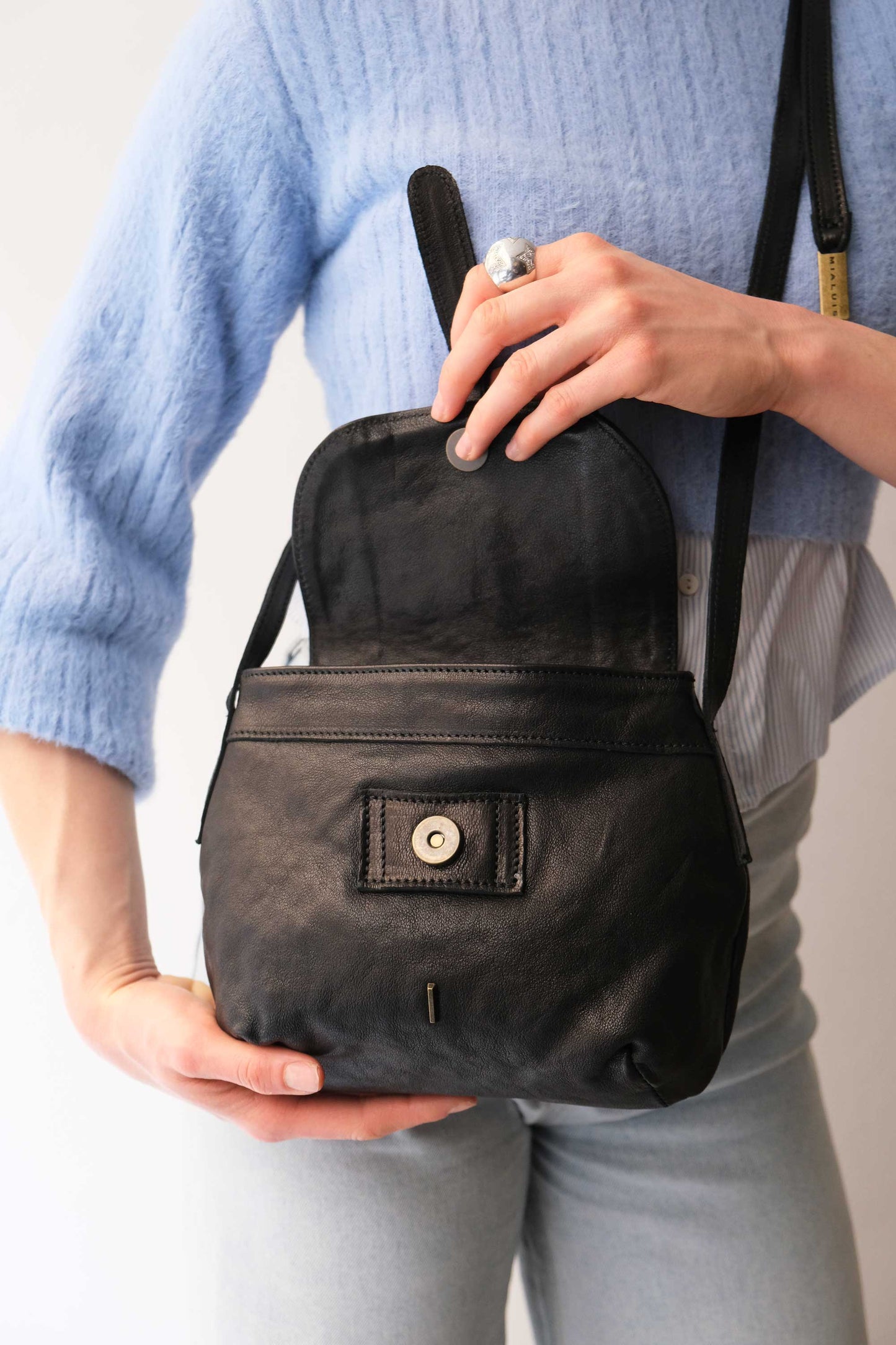 Do mini saddle bag in black soft nappa - Made in Italy -
