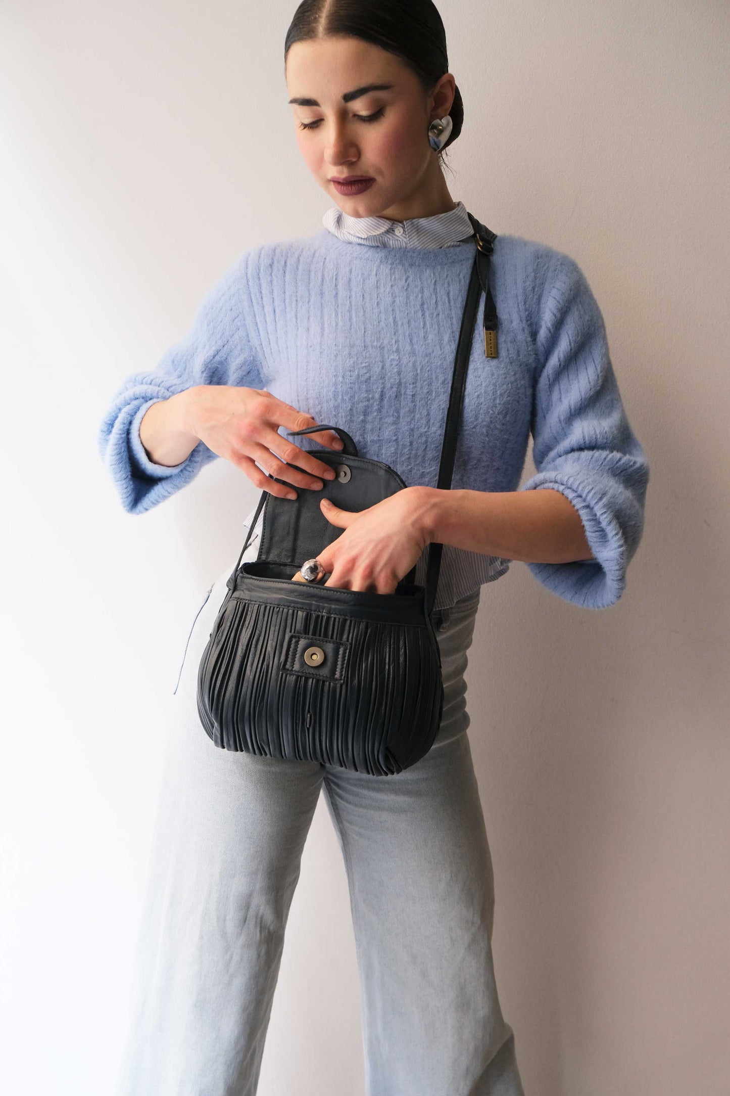 PRE ORDER discount 15%-Do mini saddle bag in pleated navy colour nappa leather - use code PREORDER15 - DELIVERY IS ESTIMATED WITHIN APPROXIMATELY 30 DAYS FROM THE ORDER DATE- Made in Italy -