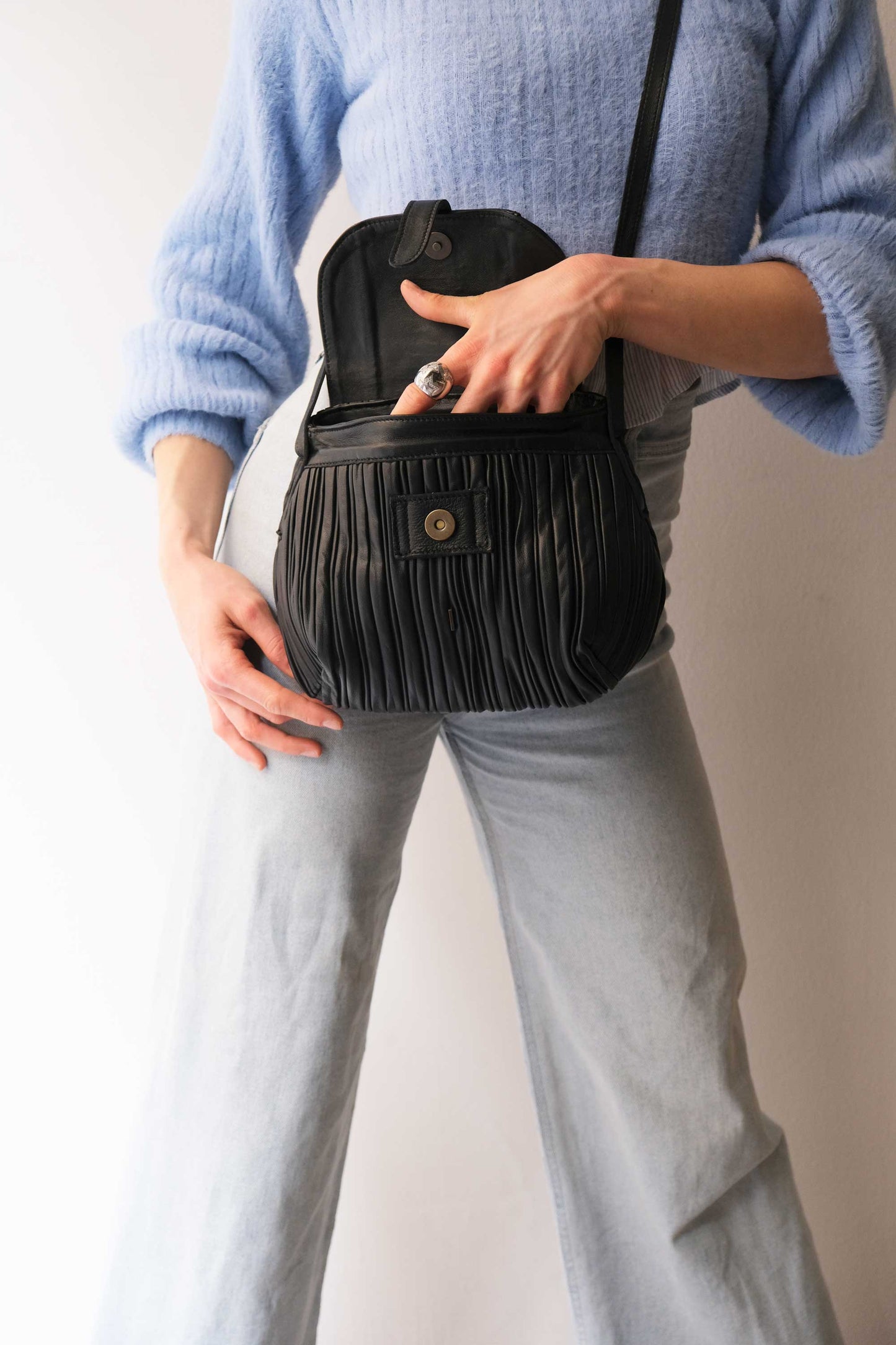 Do mini saddle bag in pleated black colour nappa leather - Made in Italy -