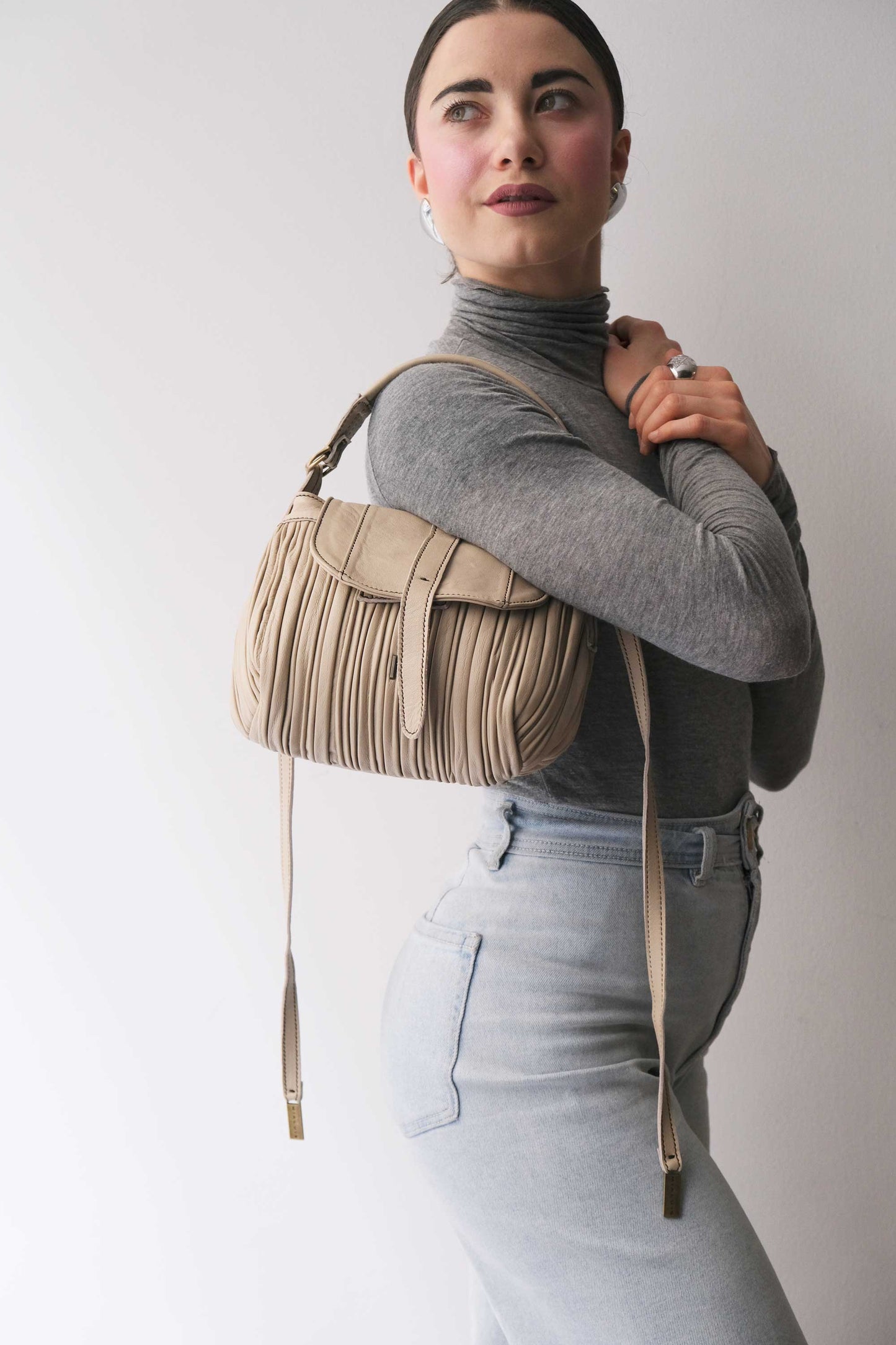 Do mini saddle bag in pleated sand colour nappa leather - Made in Italy -