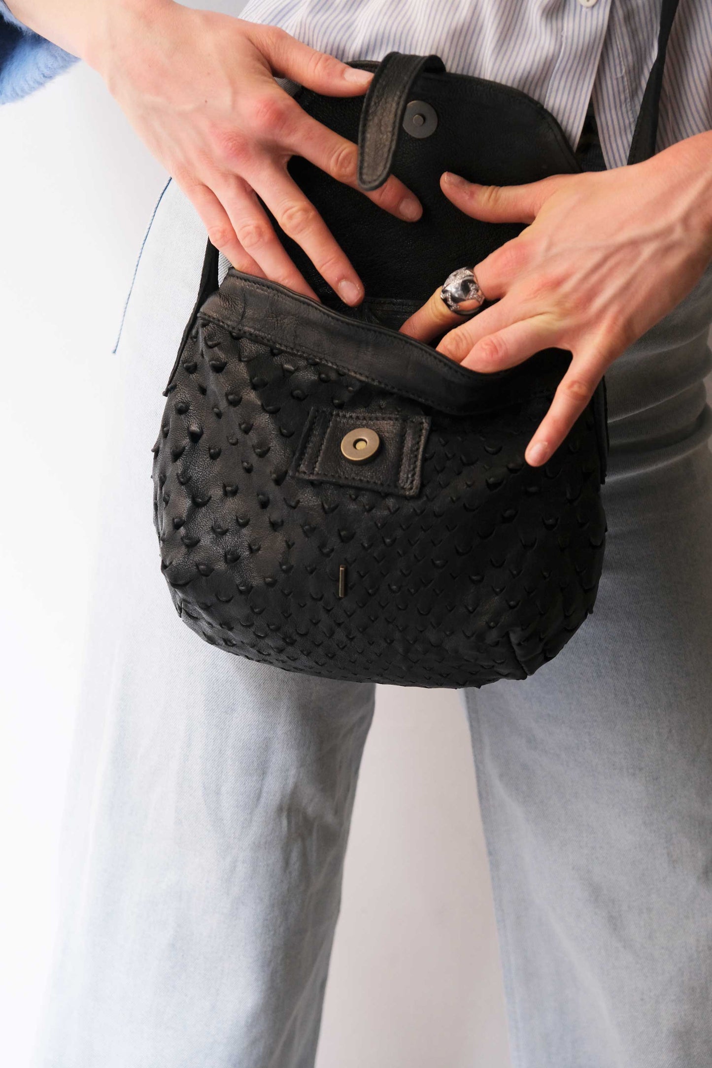 Do mini saddle bag in black perforated nappa - Made in Italy-