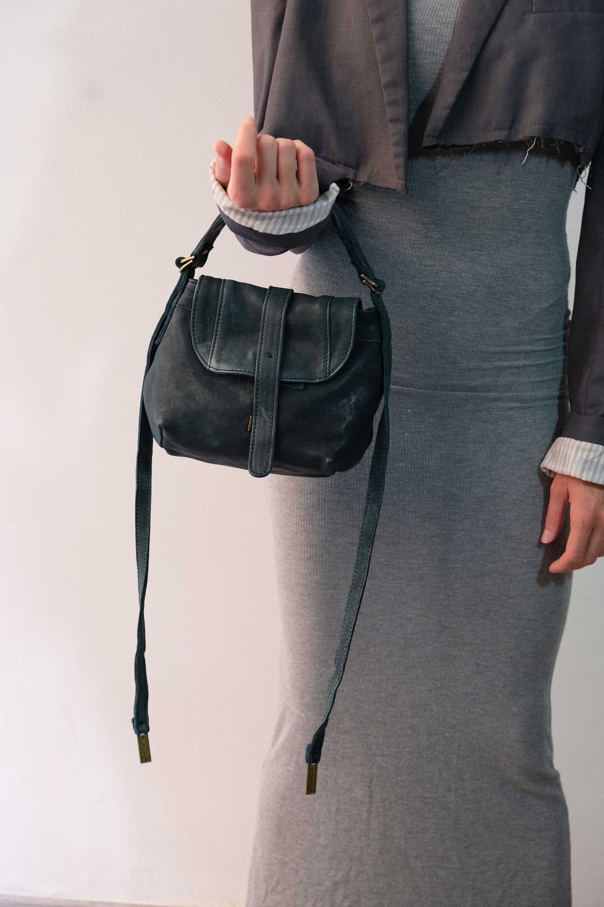 Do mini saddle bag in teal soft washed nappa - Made in Italy -