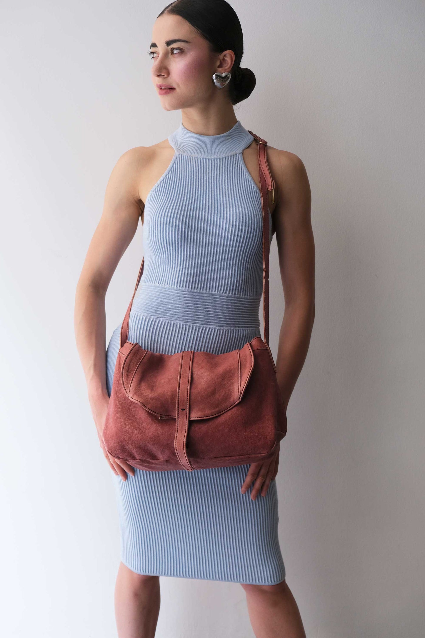 Do saddle bag mauve in soft natural nappa - Made in Italy -